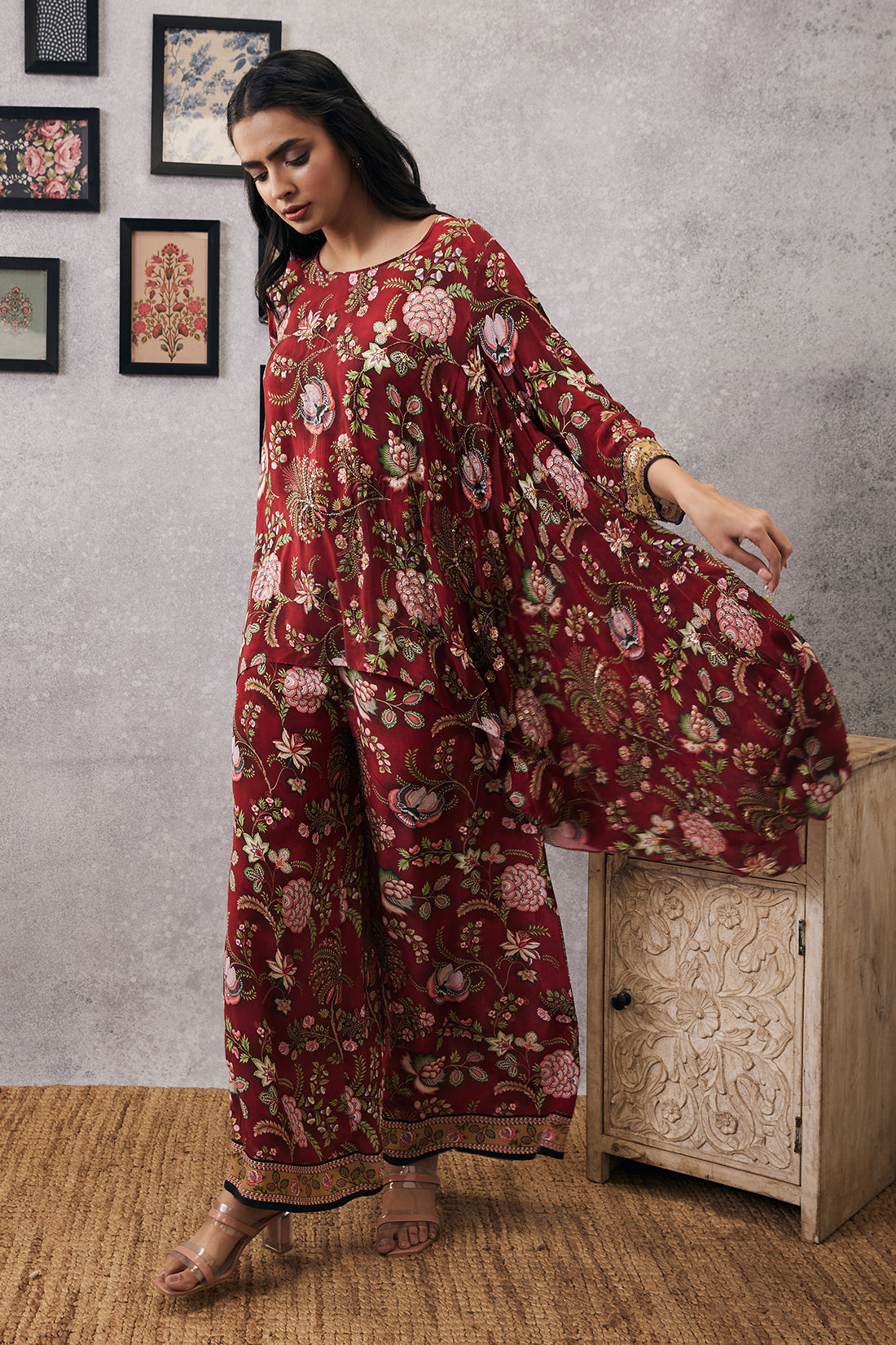 Image of Mehr embroidered asymmetric co-ord set