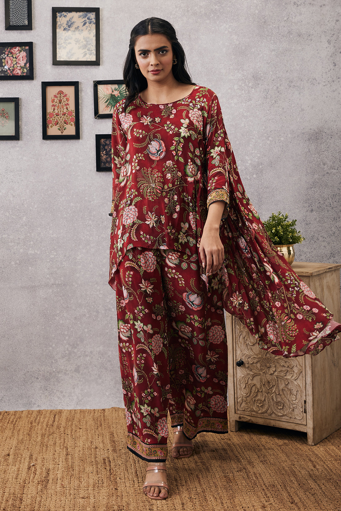 Image of Mehr embroidered asymmetric co-ord set