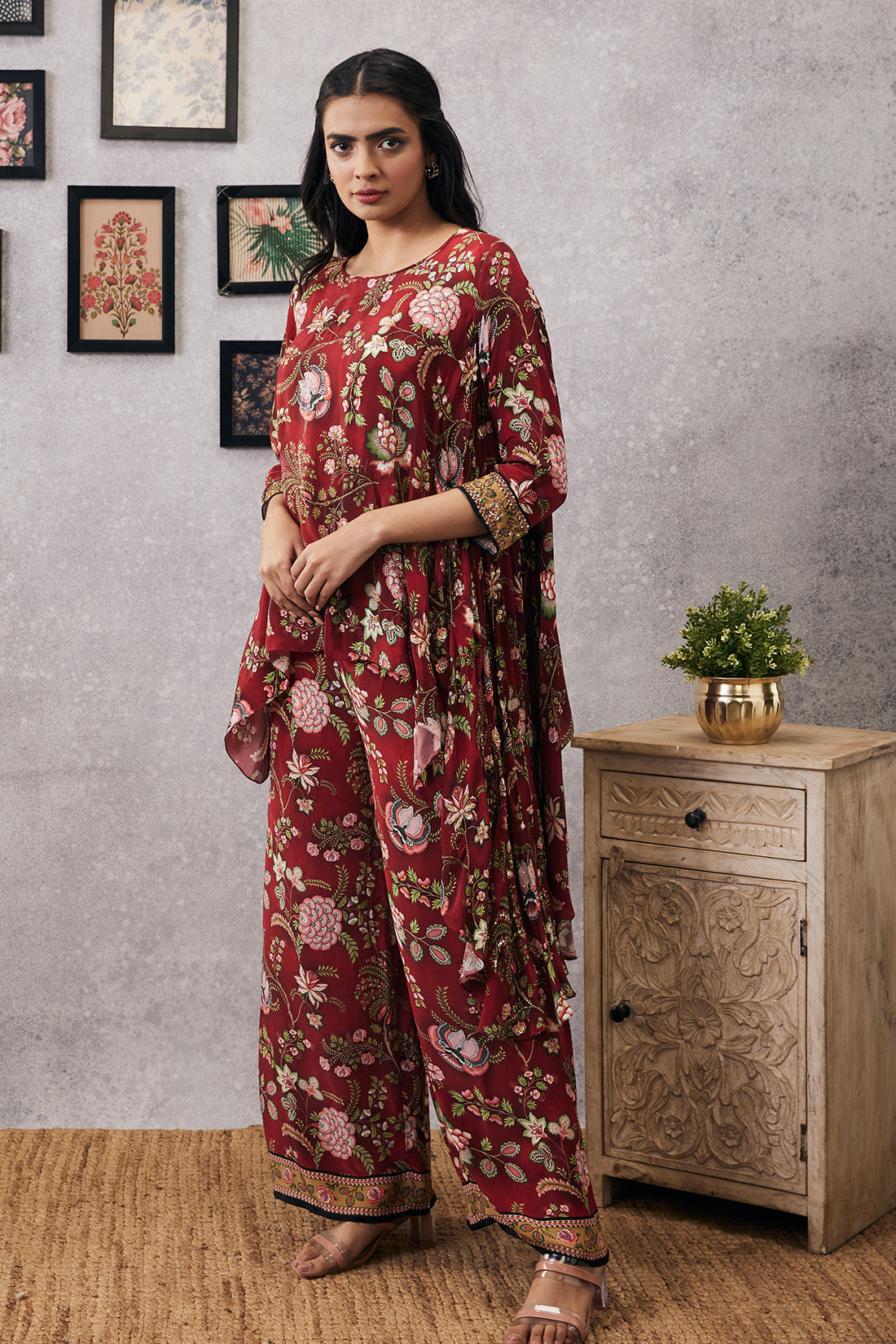 Image of Mehr embroidered asymmetric co-ord set