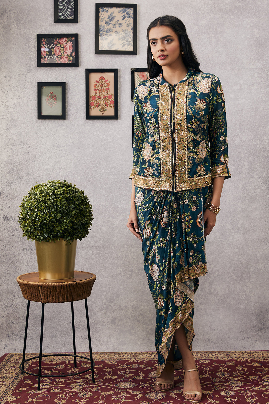 Image of Mehr printed drape dress with jacket