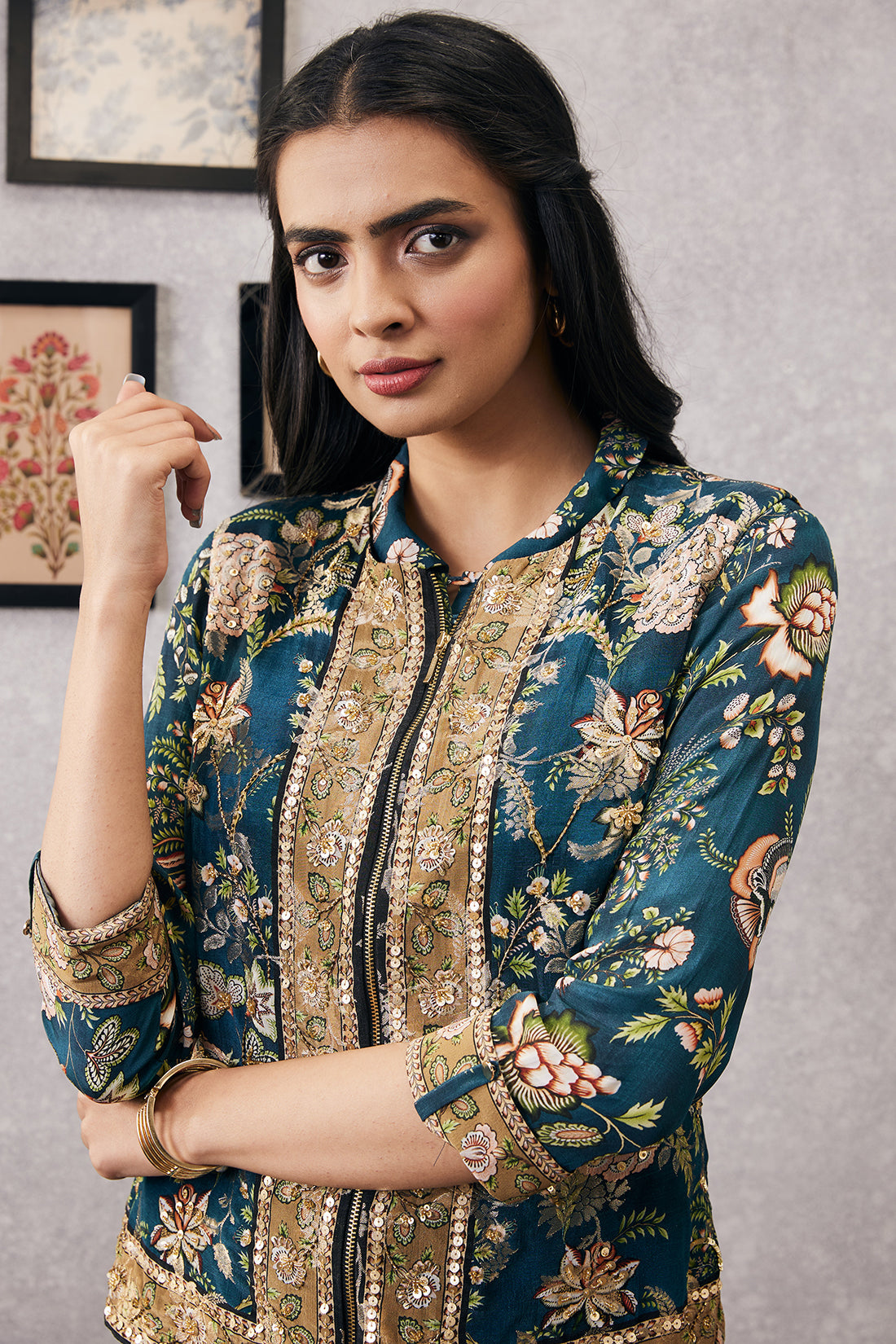 Image of Mehr printed drape dress with jacket