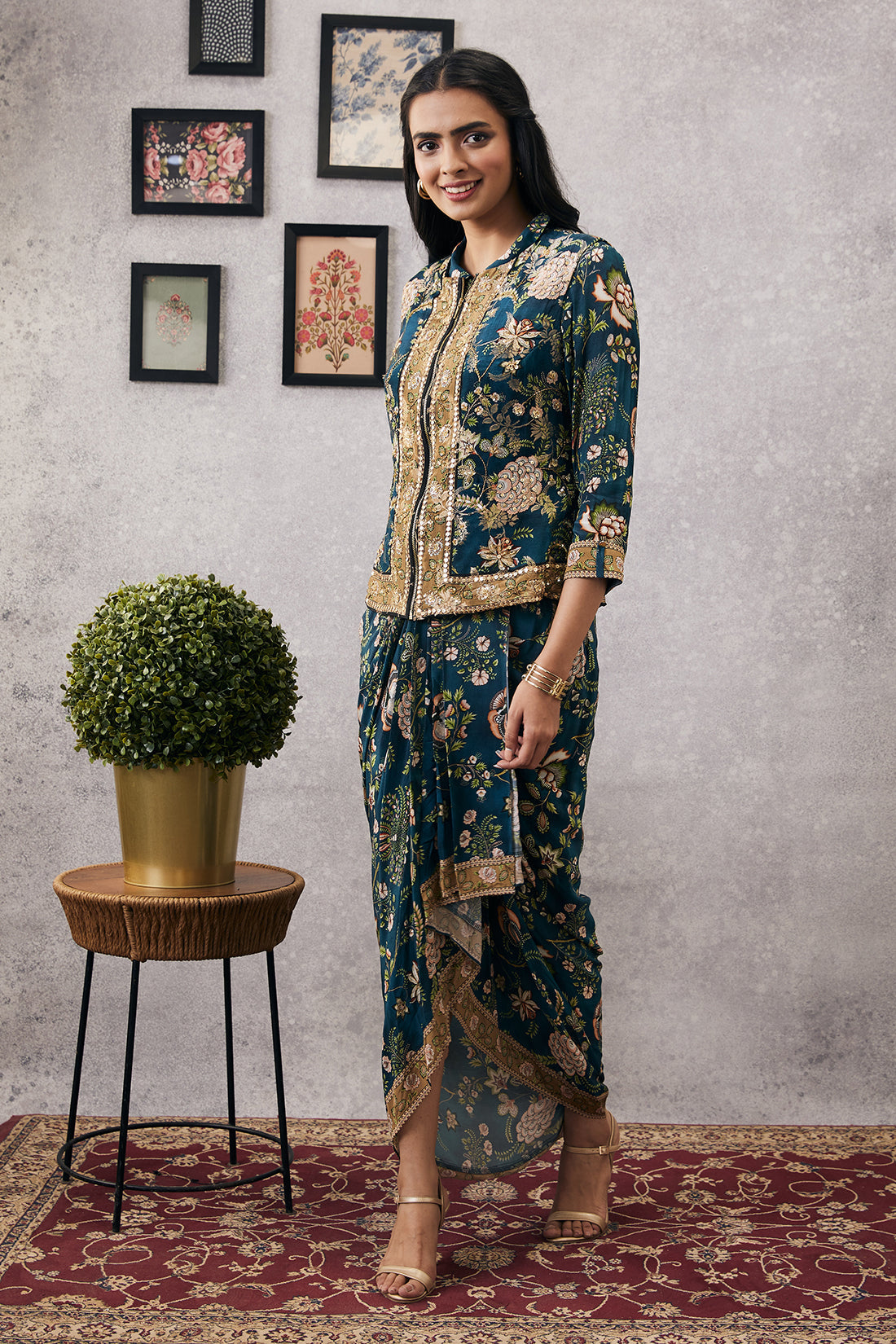 Image of Mehr printed drape dress with jacket