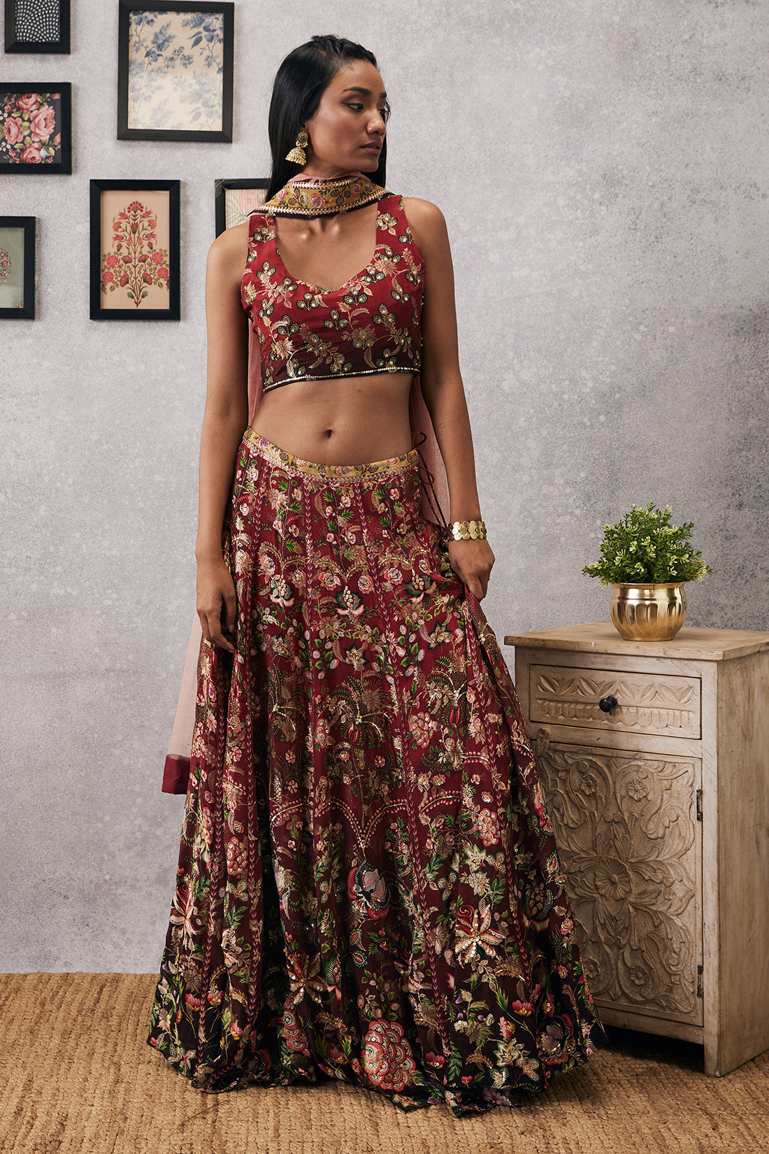 Image of Mehr embroidered lehenga set with dupatta