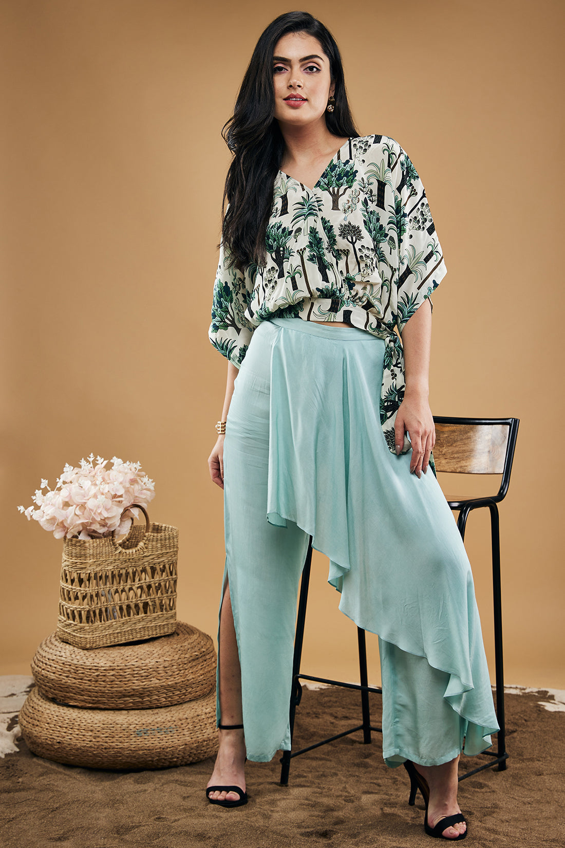 Image of Palm Bay Printed Top With Drape Pants