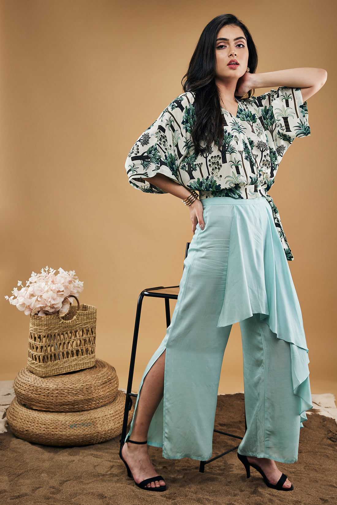 Image of Palm Bay Printed Top With Drape Pants