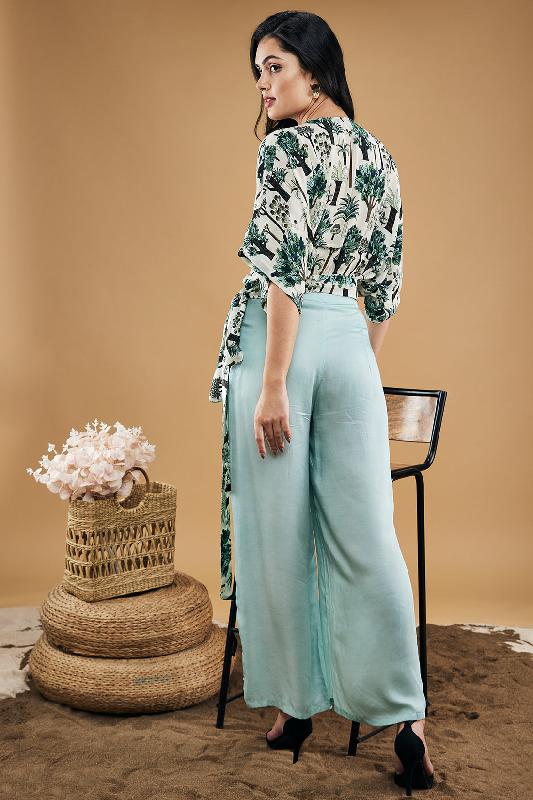 Image of Palm Bay Printed Top With Drape Pants