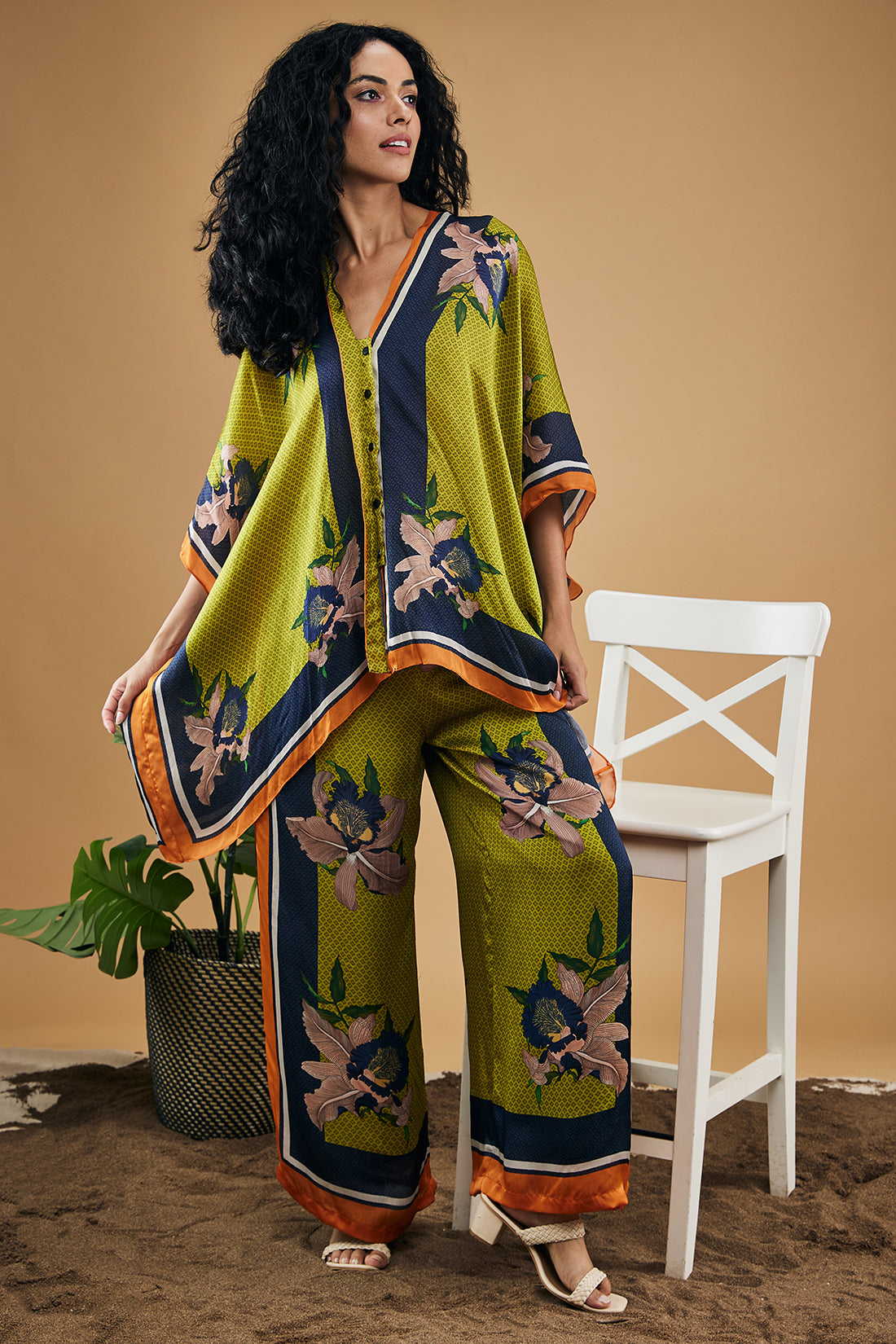 Image of Orchid Bloom Printed Kimono Shirt With Pants