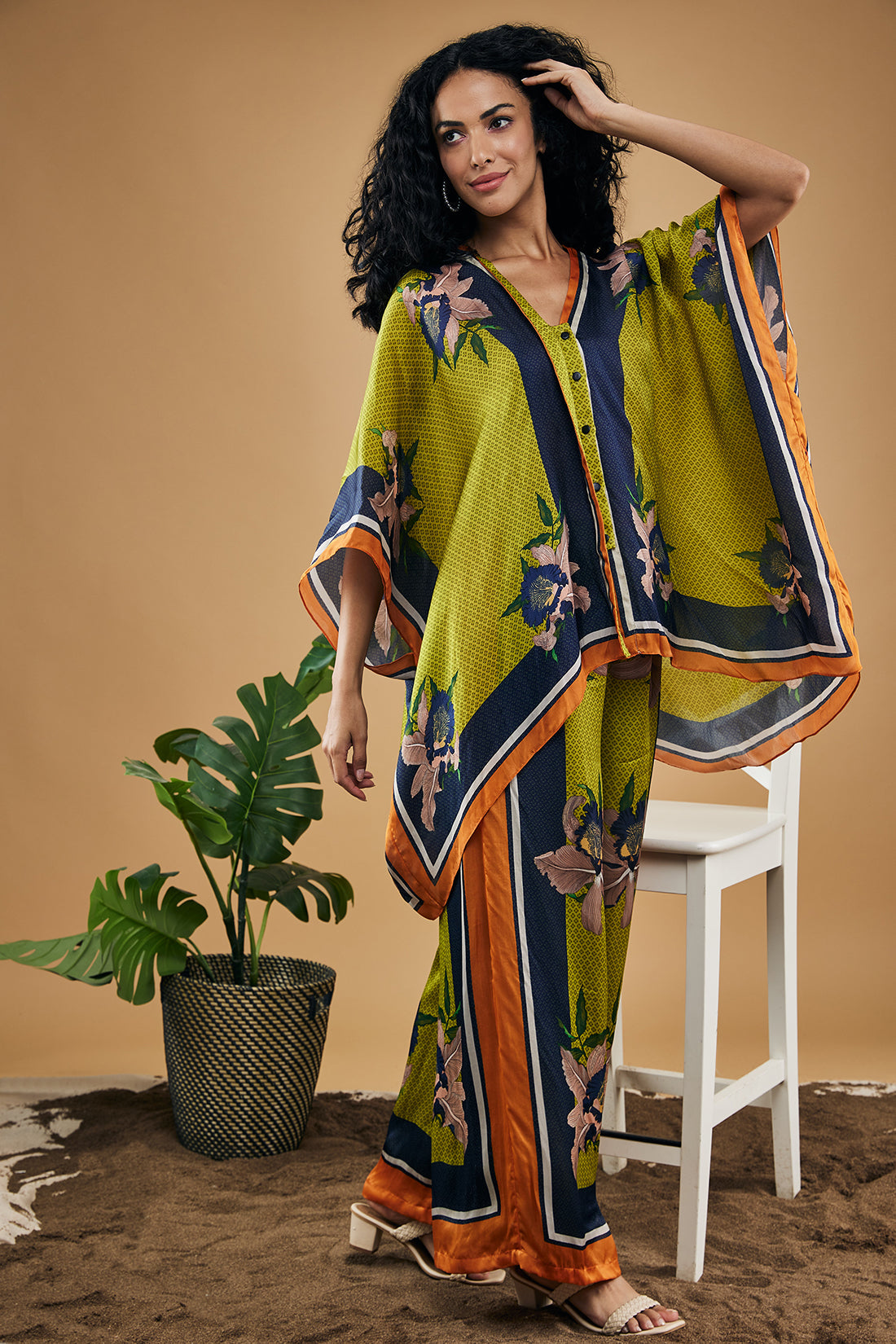 Image of Orchid Bloom Printed Kimono Shirt With Pants