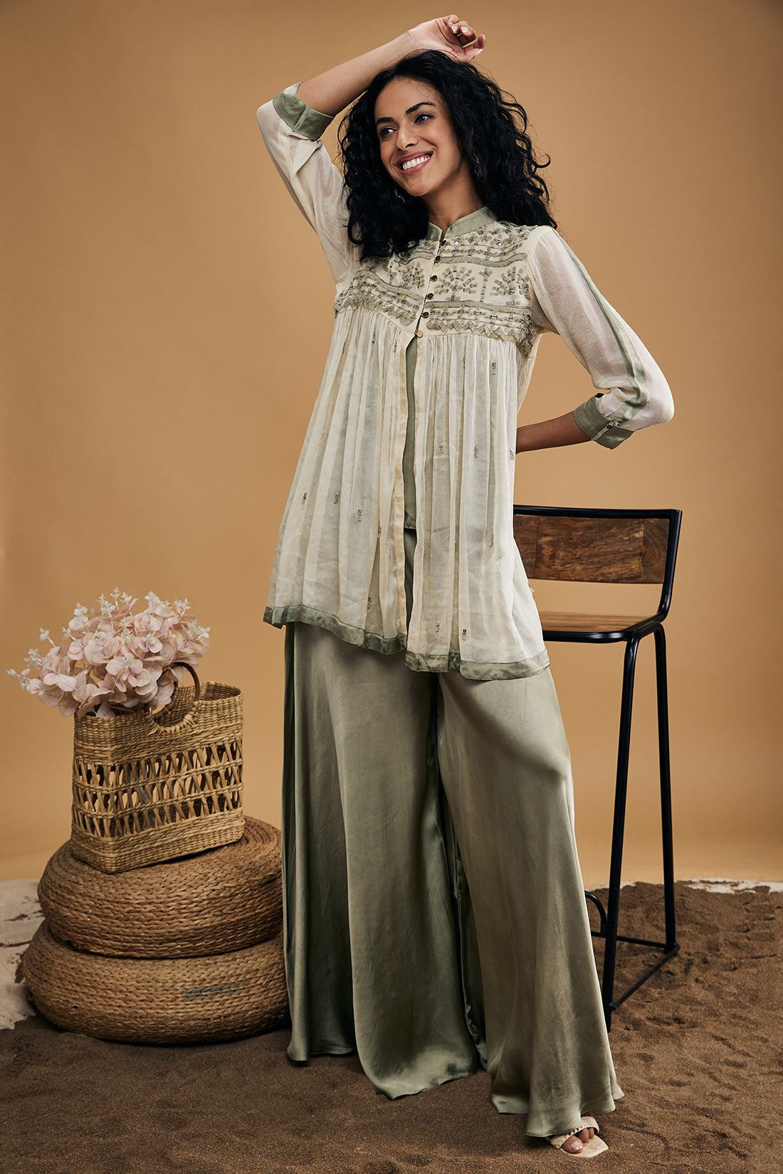 Image of Azra Embellished Top With flared Pants