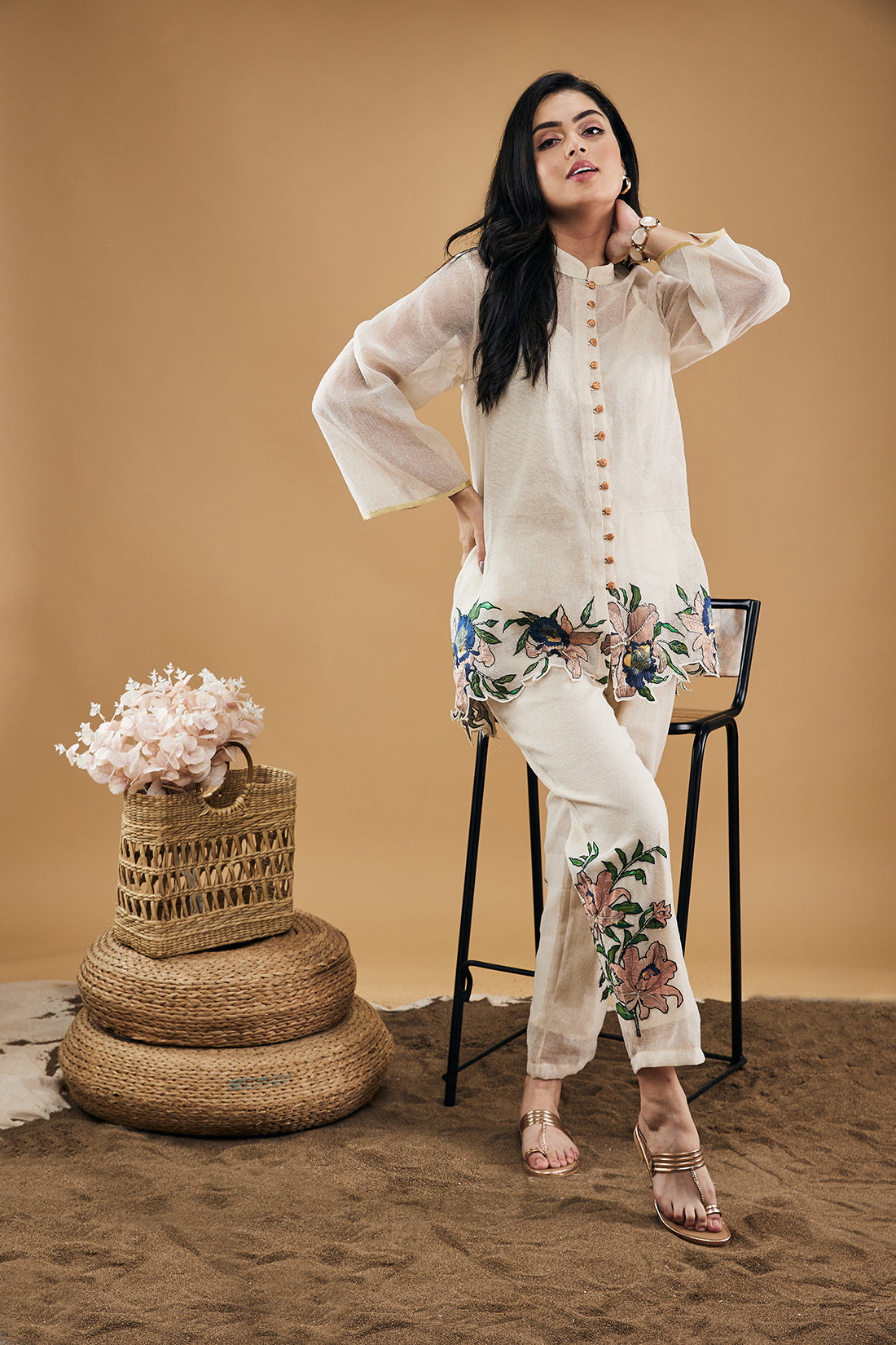 Image of Orchid bloom Applique Top With Pants