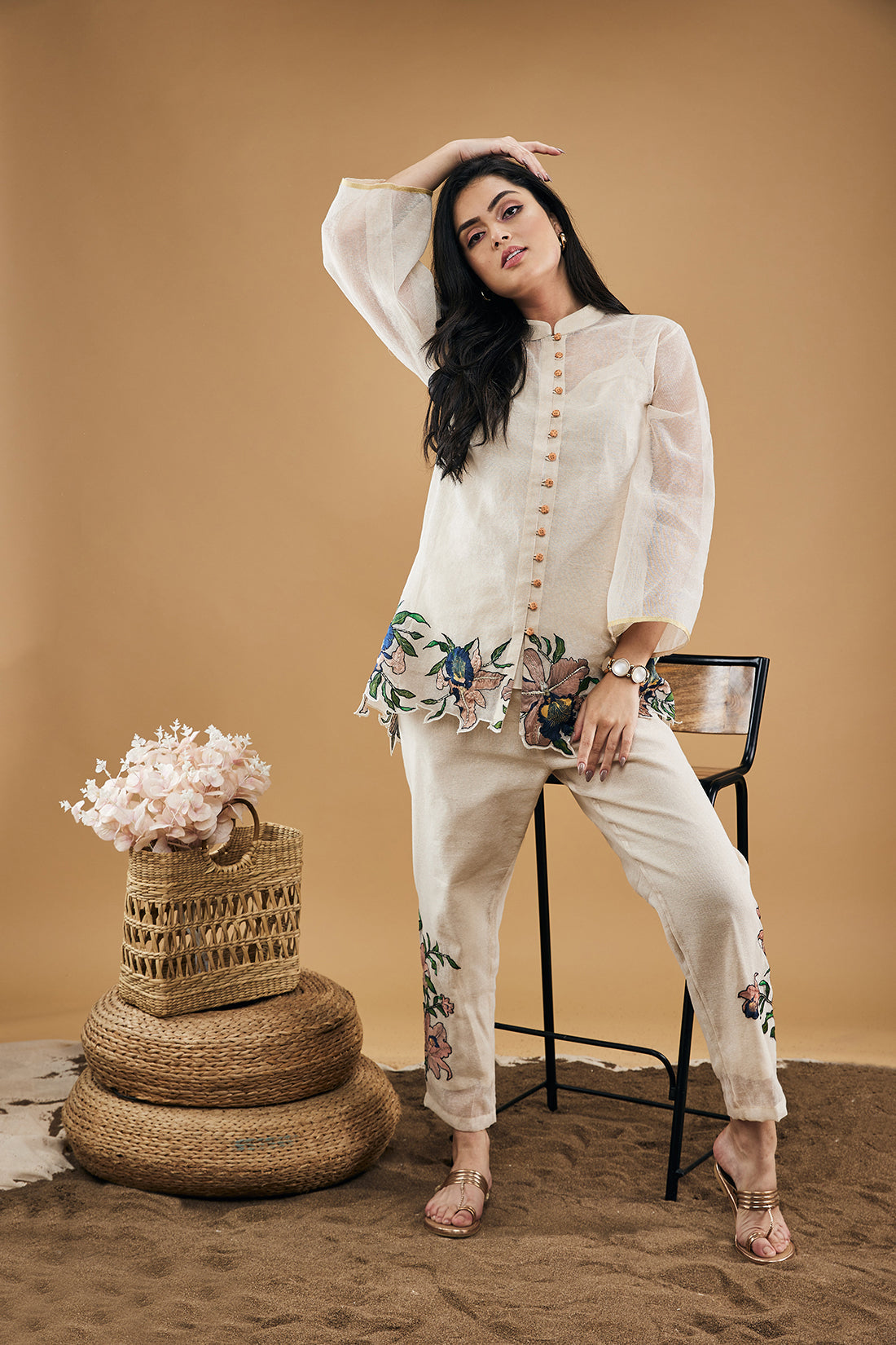 Image of Orchid bloom Applique Top With Pants