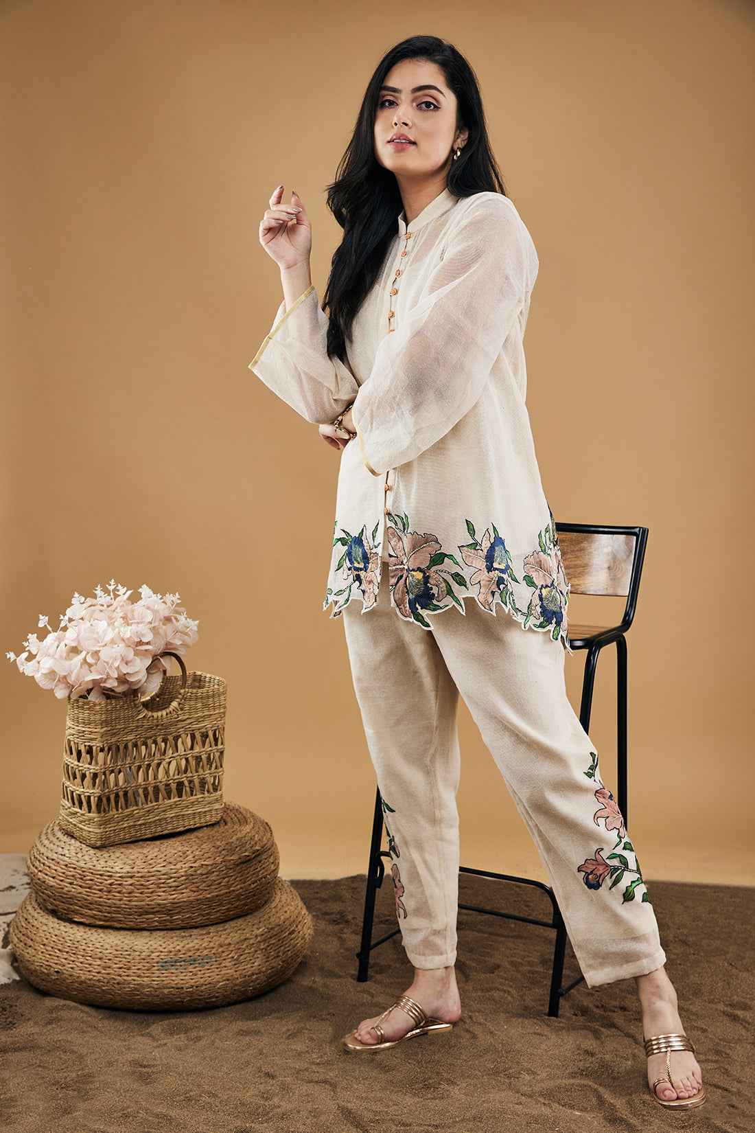 Image of Orchid bloom Applique Top With Pants