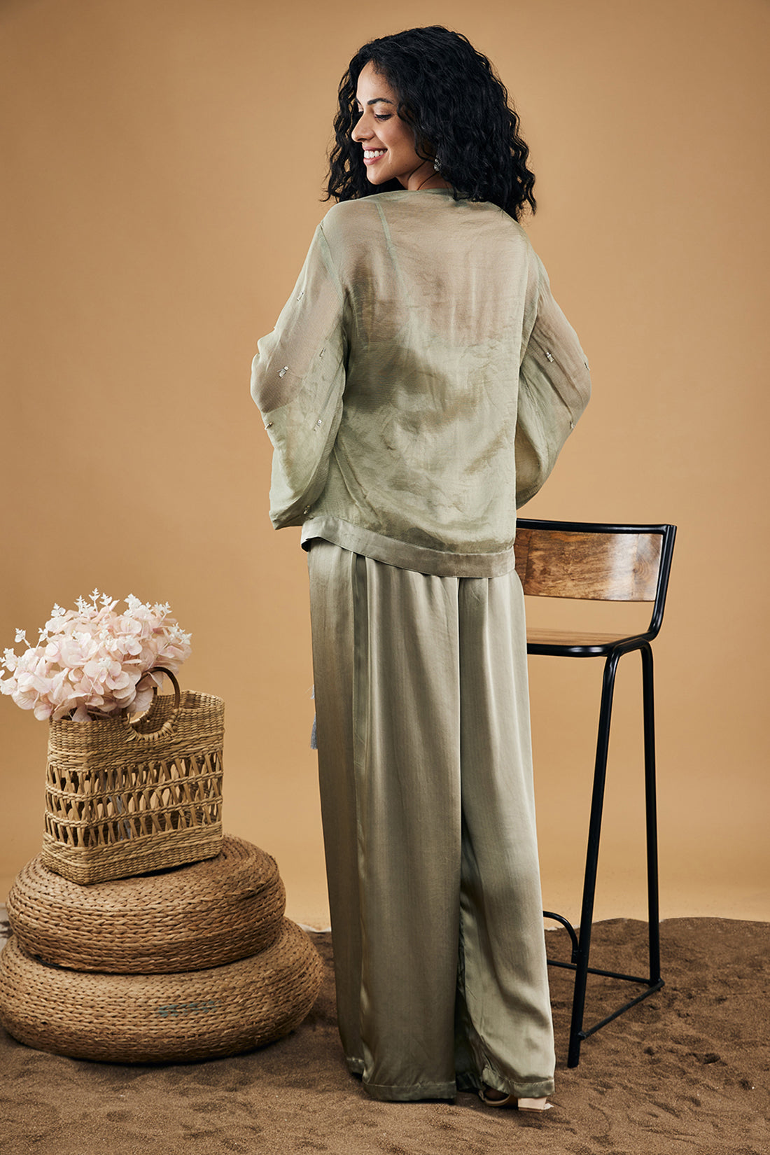 Image of Azra Embellished Overlaped Top With Pants