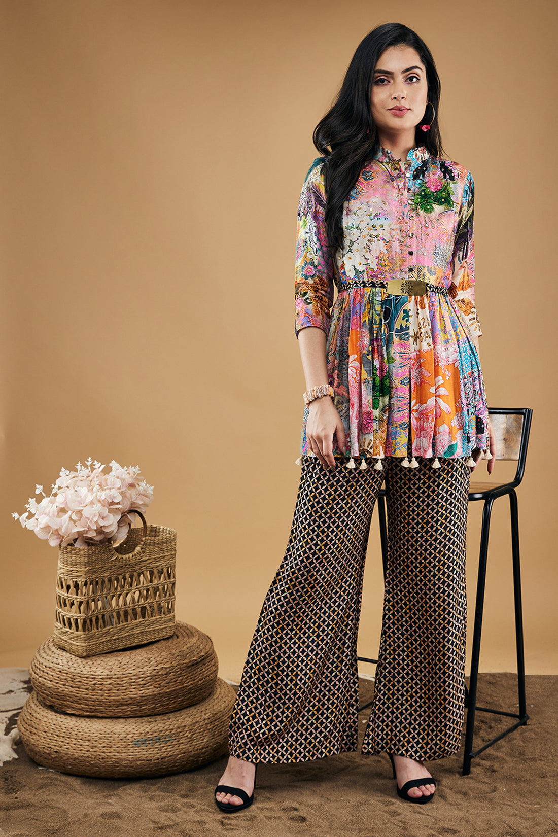 Image of Tropical Twilight Printed  Embroidered Kurta Set