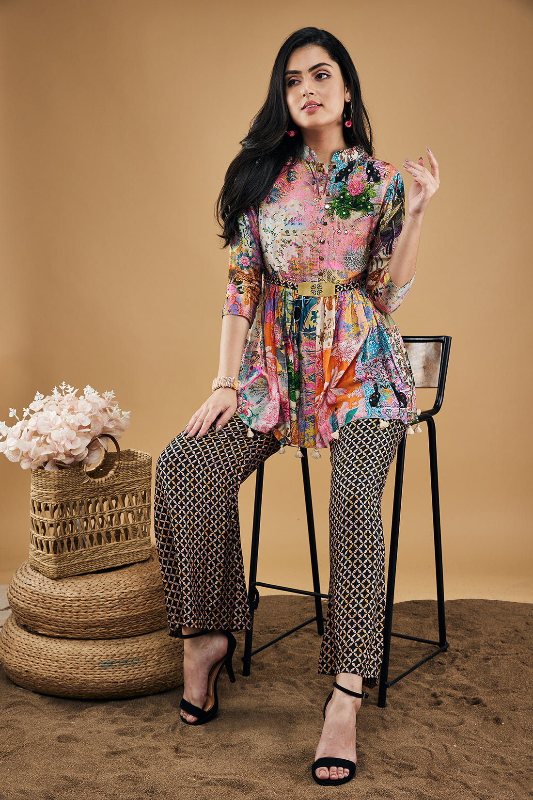 Image of Tropical Twilight Printed  Embroidered Kurta Set