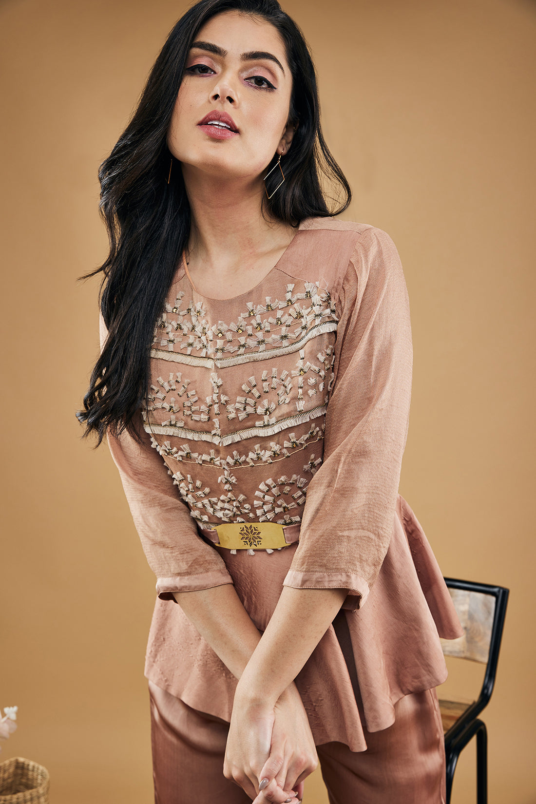 Image of Azra Embellished Peplum Top And Pants