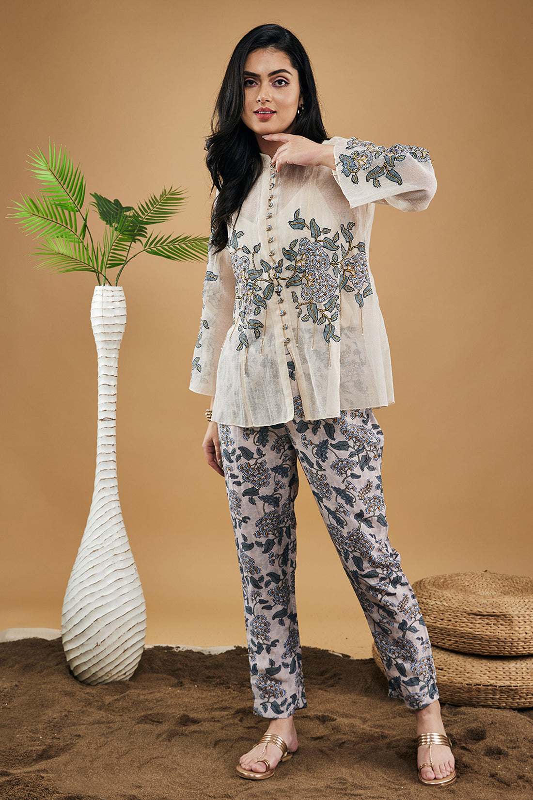 Image of Yasmin Applique Shirt Top With Pants