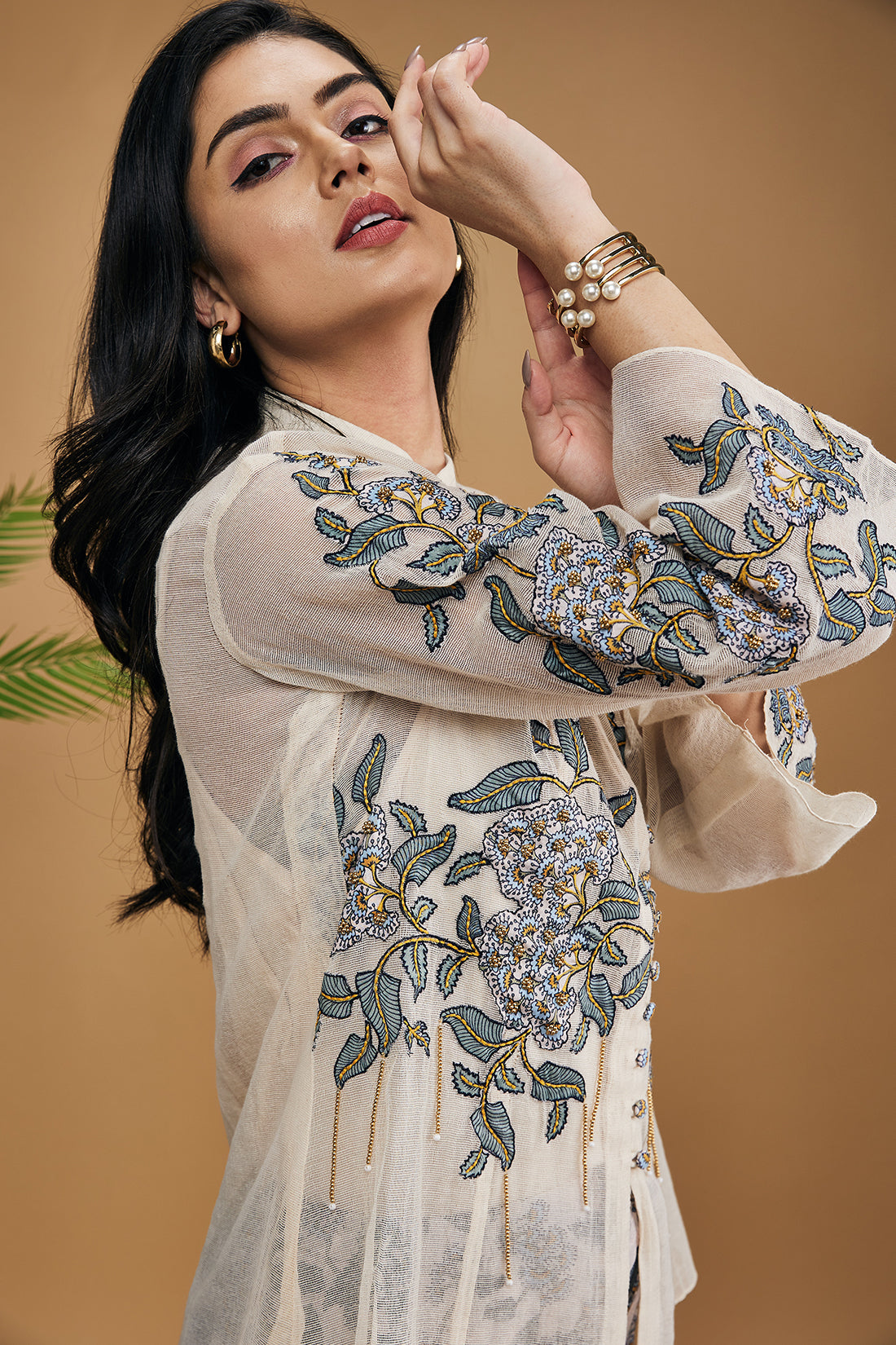 Image of Yasmin Applique Shirt Top With Pants