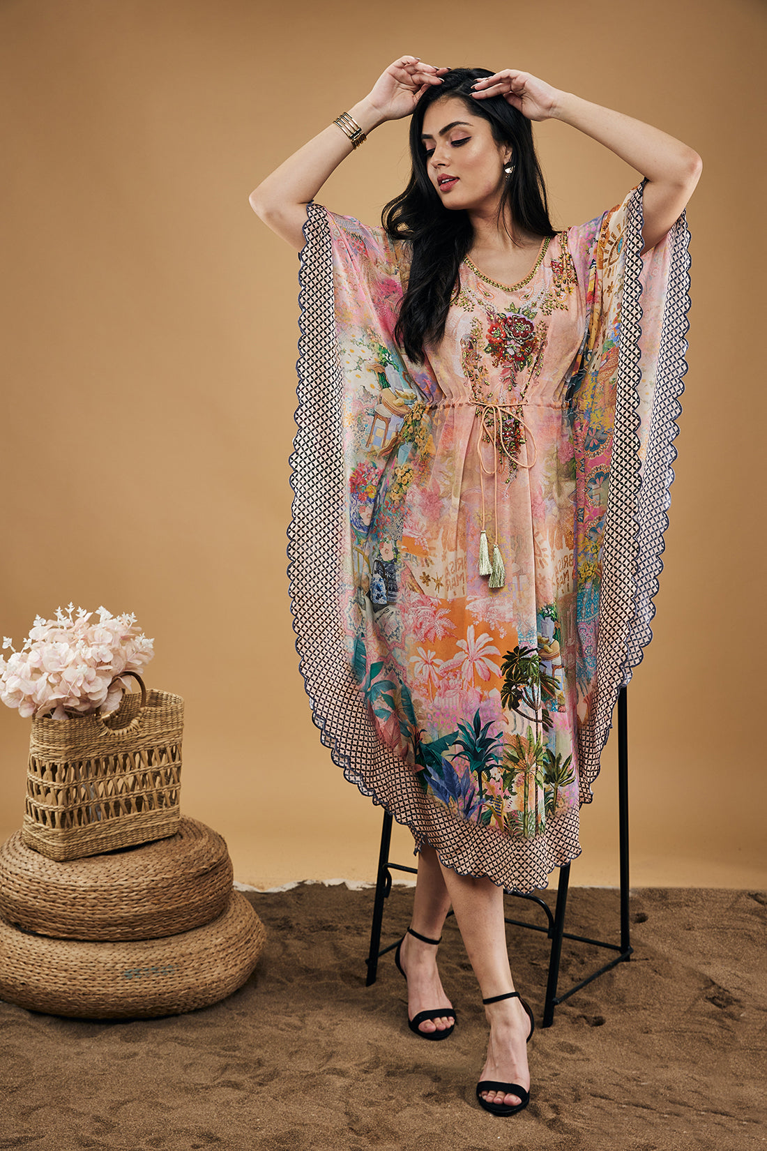 Image of Tropical Twilight Embellished Kaftan Dress