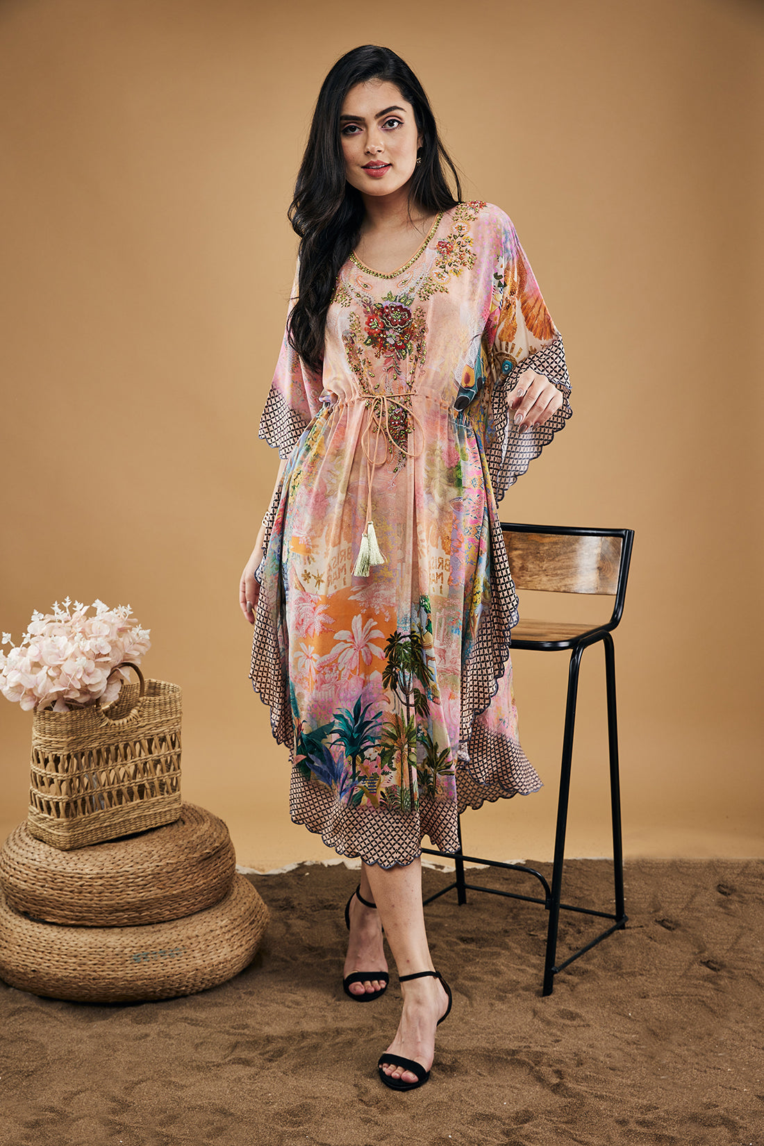 Image of Tropical Twilight Embellished Kaftan Dress