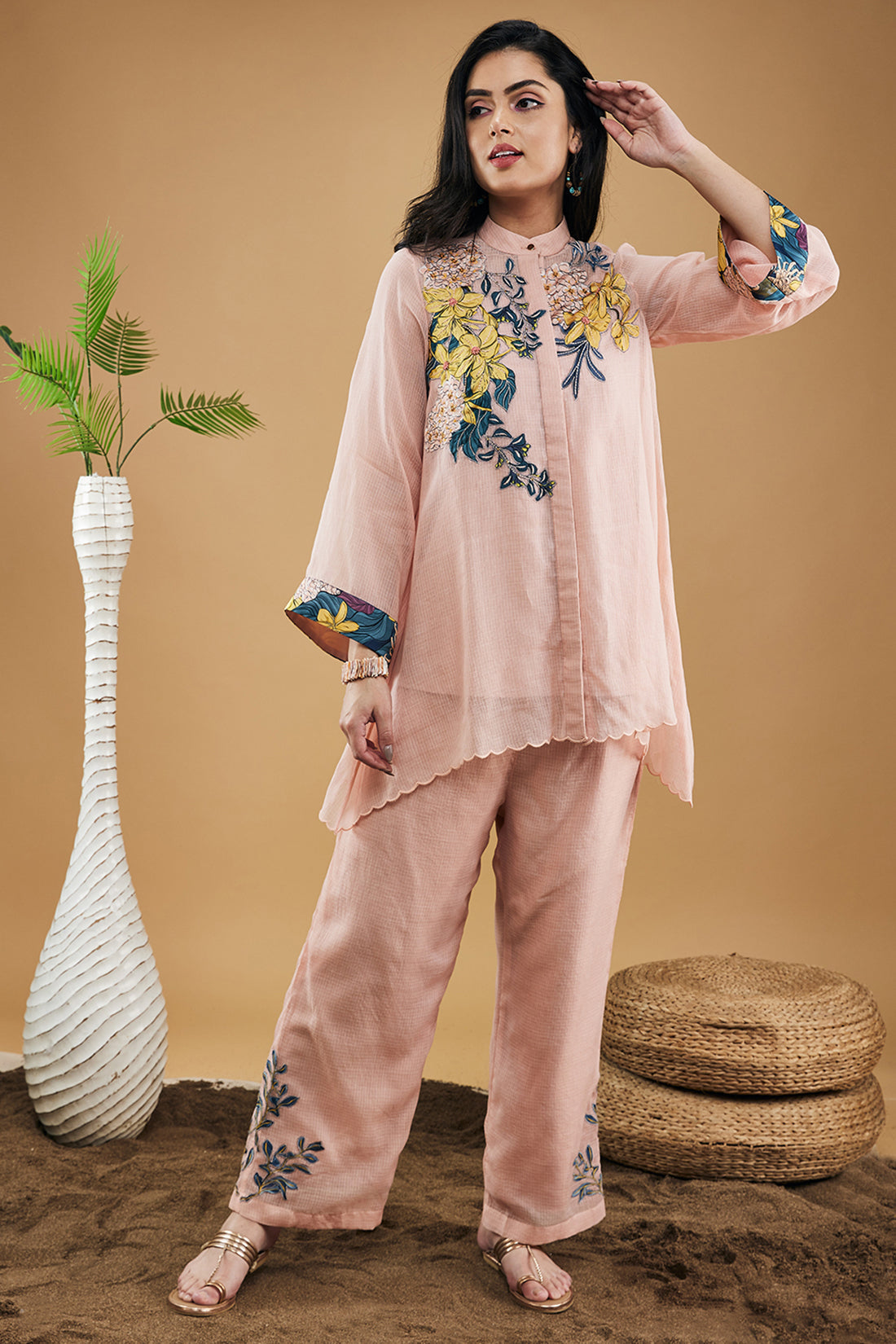 Image of Zinnia Applique High-low Shirt With Pants