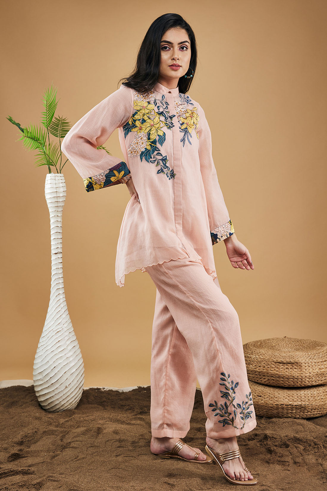 Image of Zinnia Applique High-low Shirt With Pants