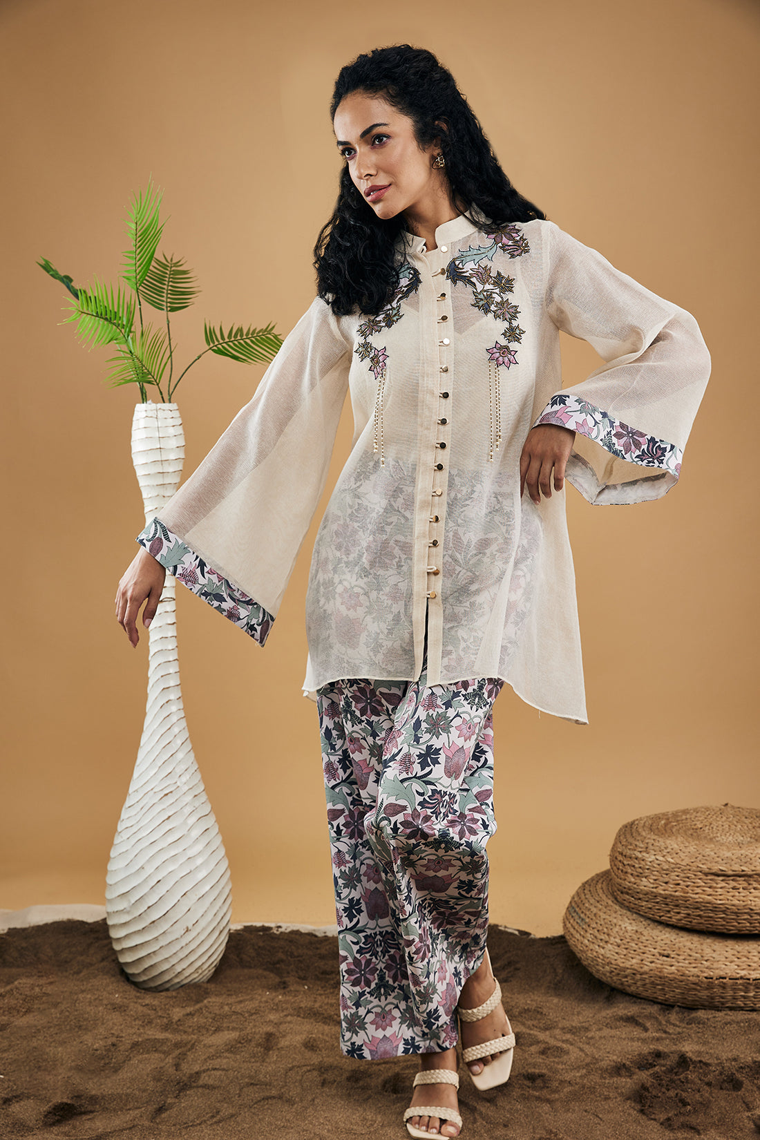 Image of Pastel Floral Applique Top With Pants