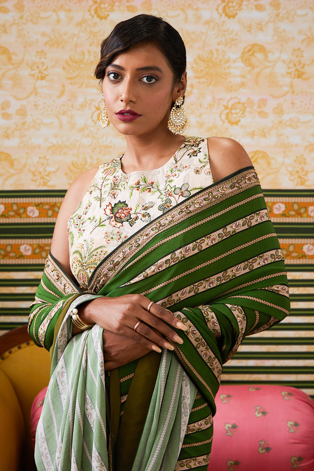 Image of Mehr Embroidered Pre-Draped Saree