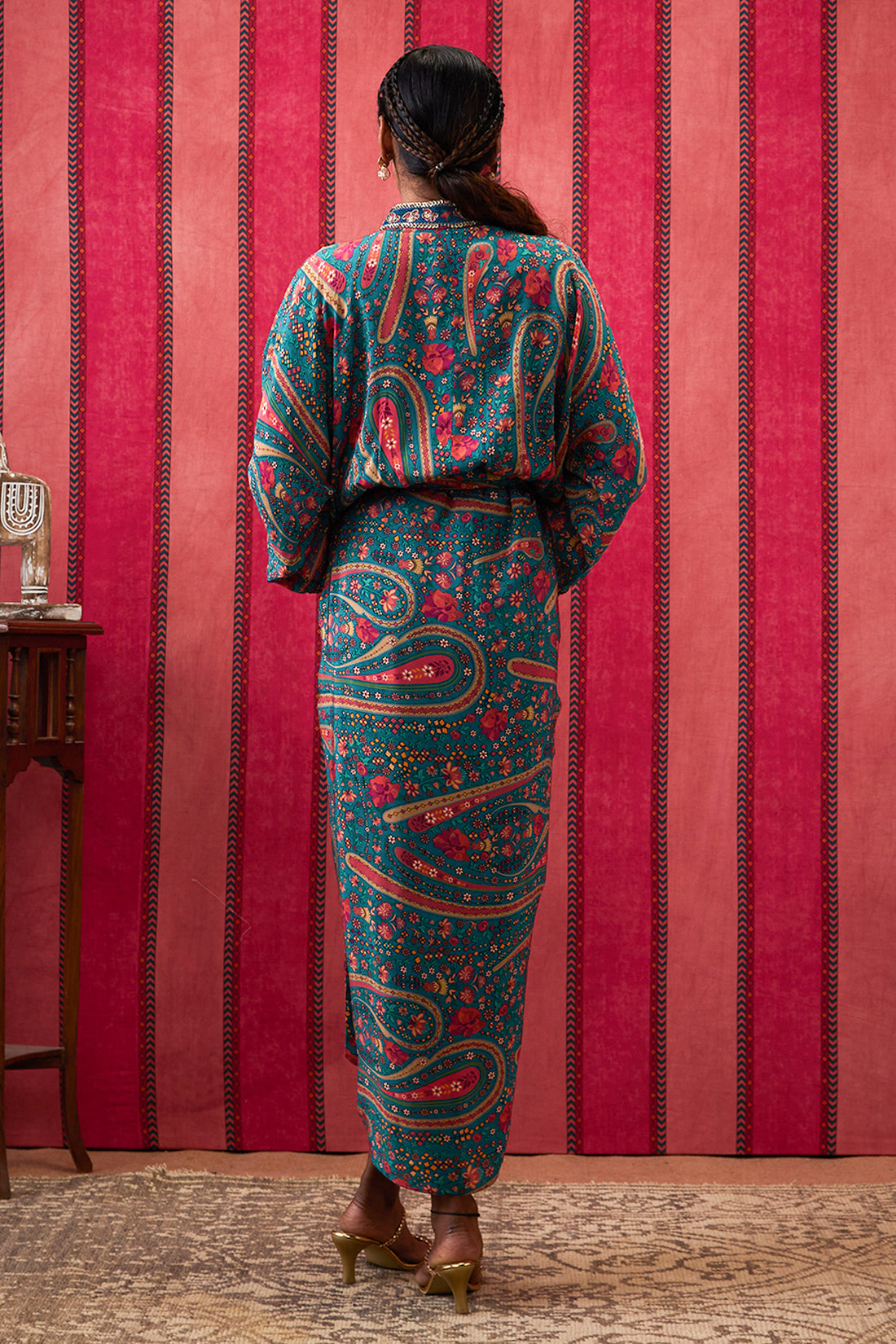 Image of Qala Embroidered Drape Dress With Waist Tie-up