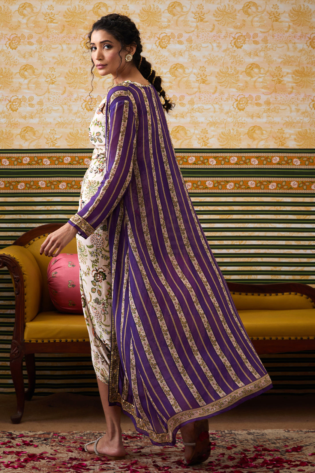 Image of Mehr Drape Dress With Printed Jacket