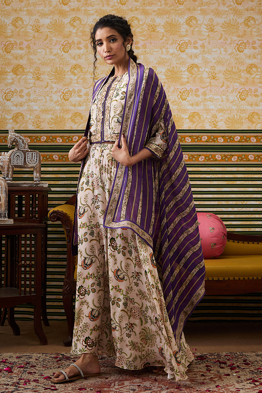 Image of Mehr Printed Co-Ord Set With Cape