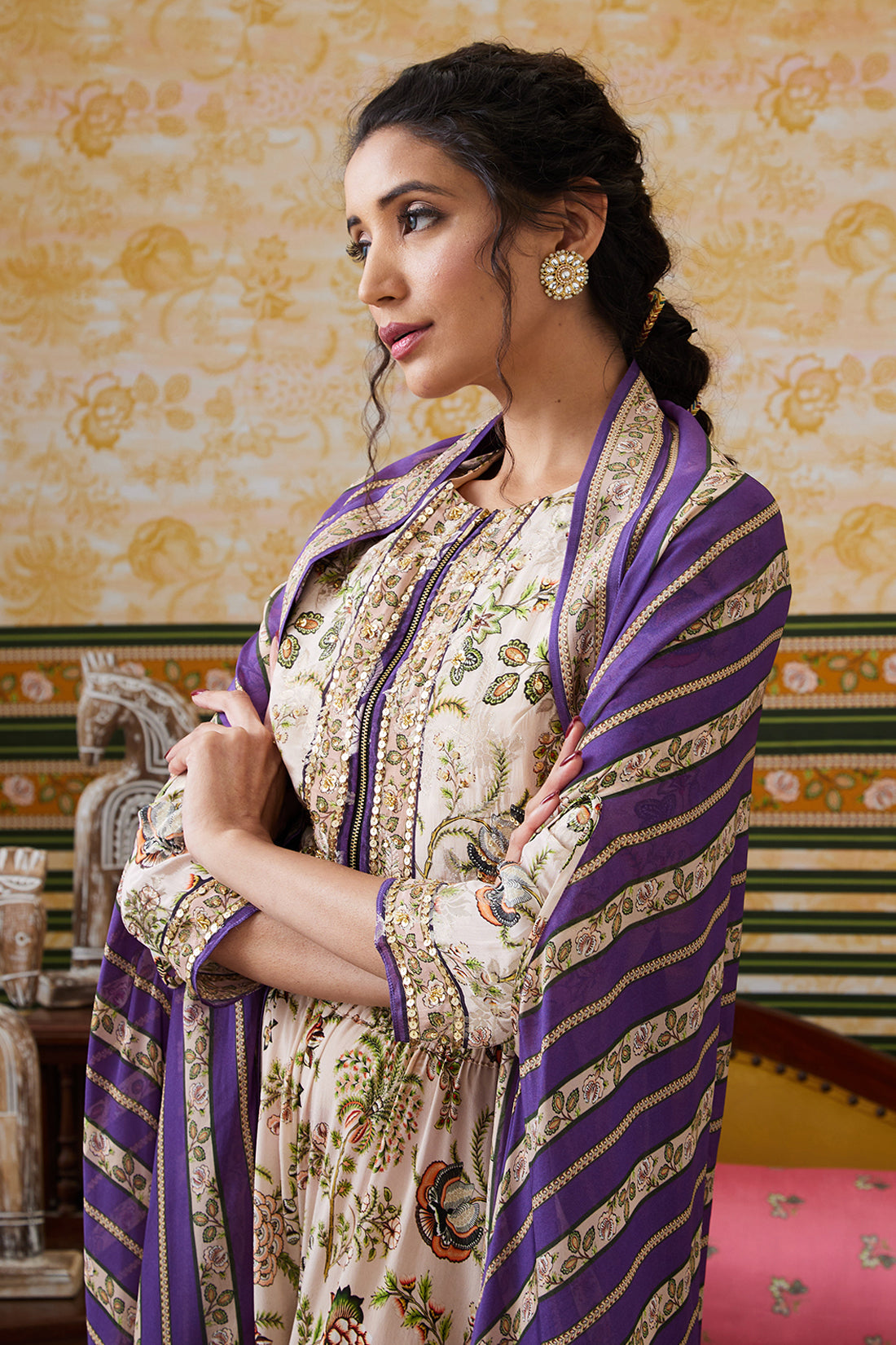 Image of Mehr Printed Co-Ord Set With Cape