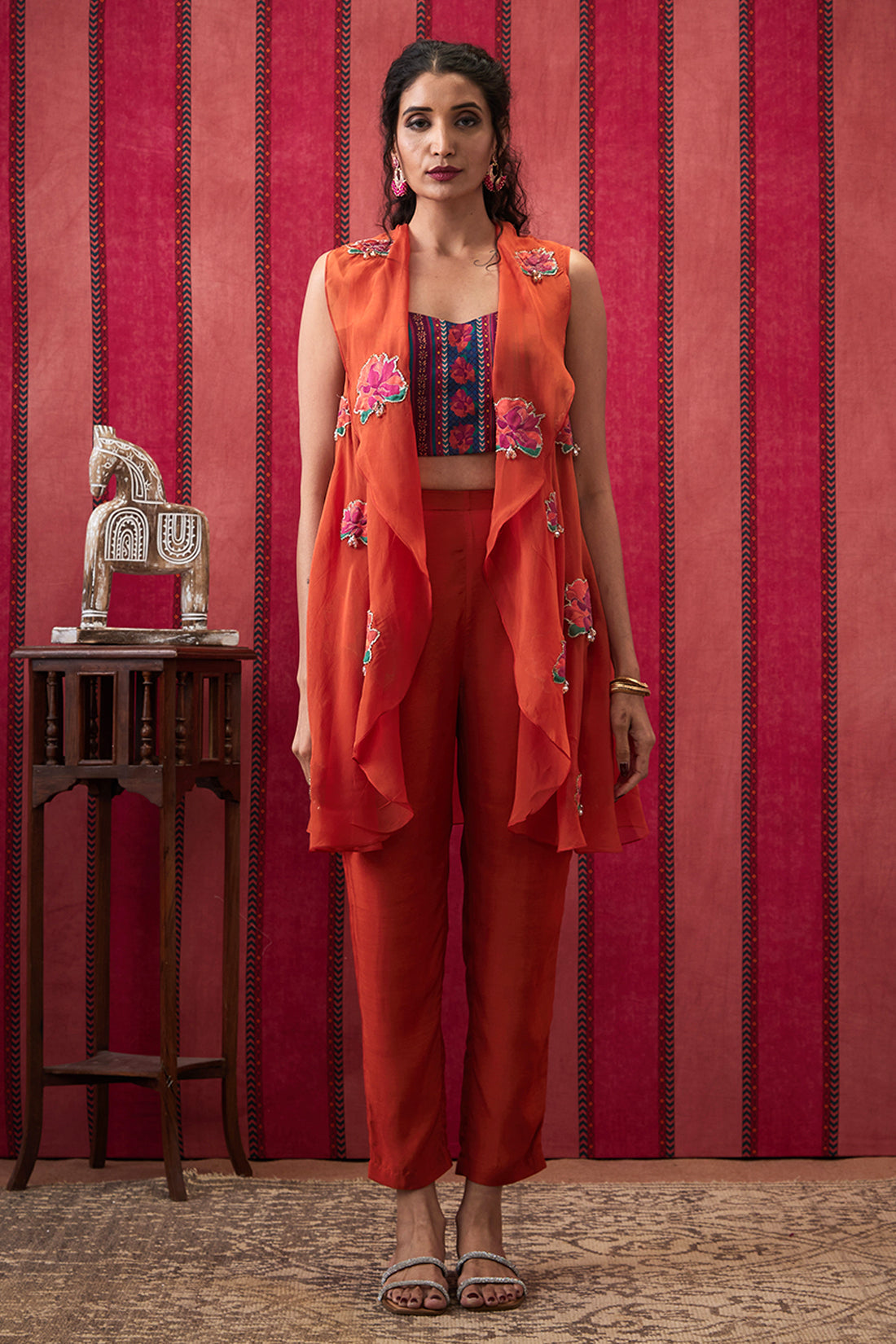 Image of Adah Printed Co-ord Set With High-low Jacket