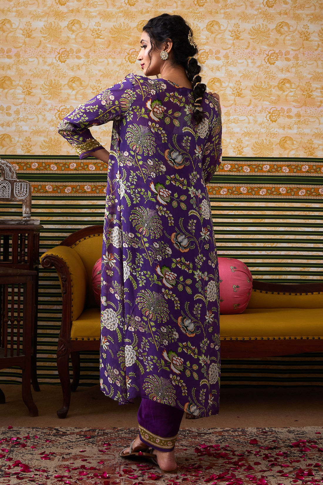 Image of Mehr Printed Drape Skirt Set With Jacket