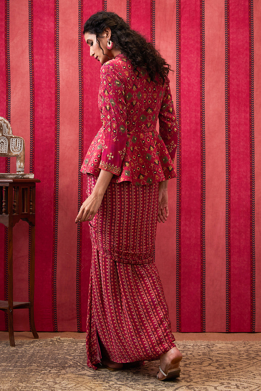 Image of Zahra Embroidered Peplum Top With Drape Skirt