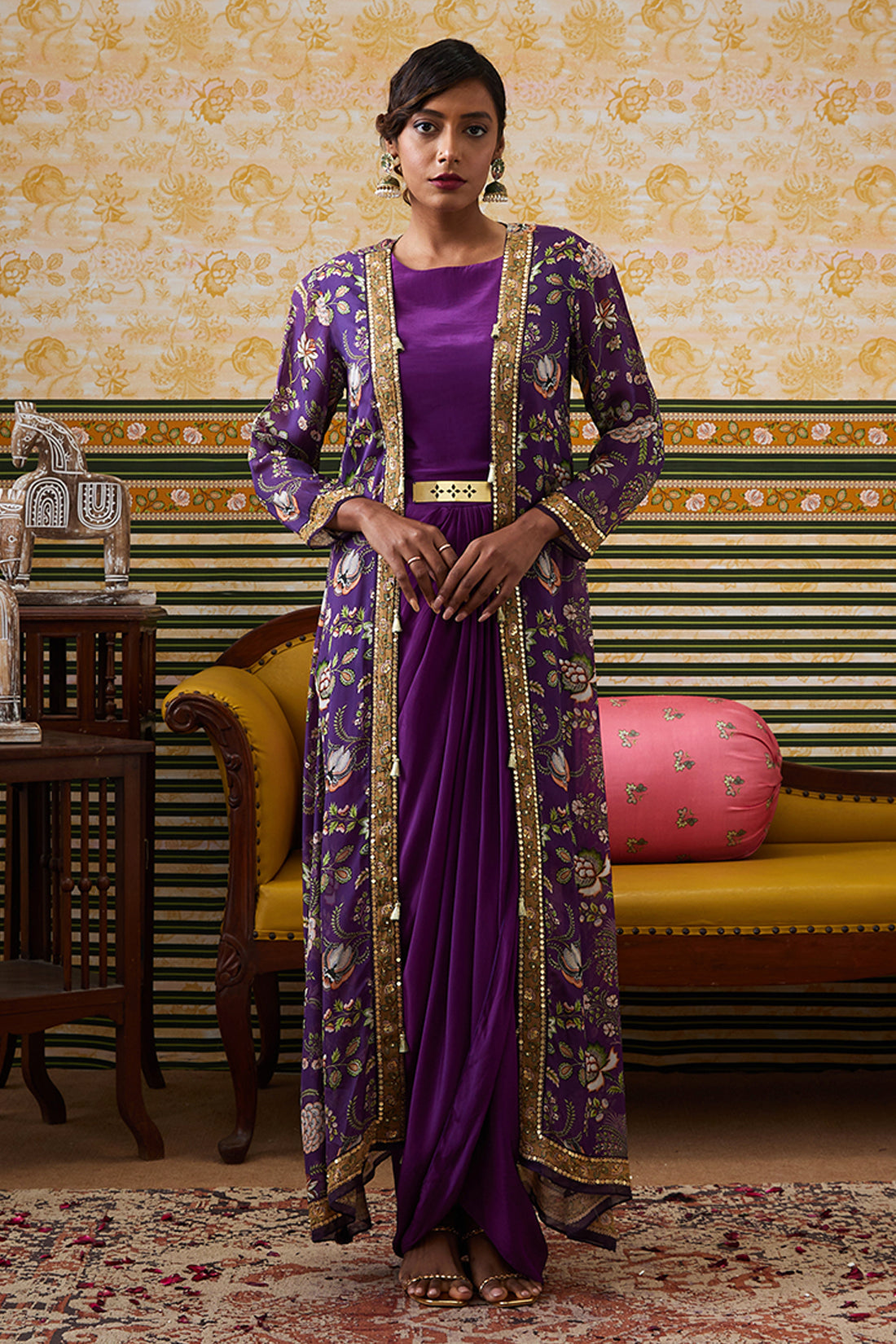 Image of Mehr Printed Drape Dress With Jacket