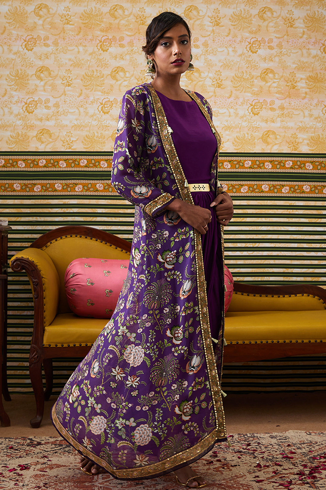 Image of Mehr Printed Drape Dress With Jacket