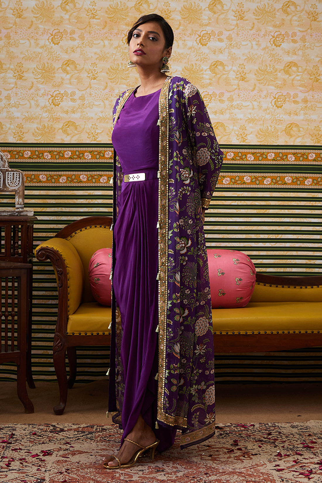 Image of Mehr Printed Drape Dress With Jacket