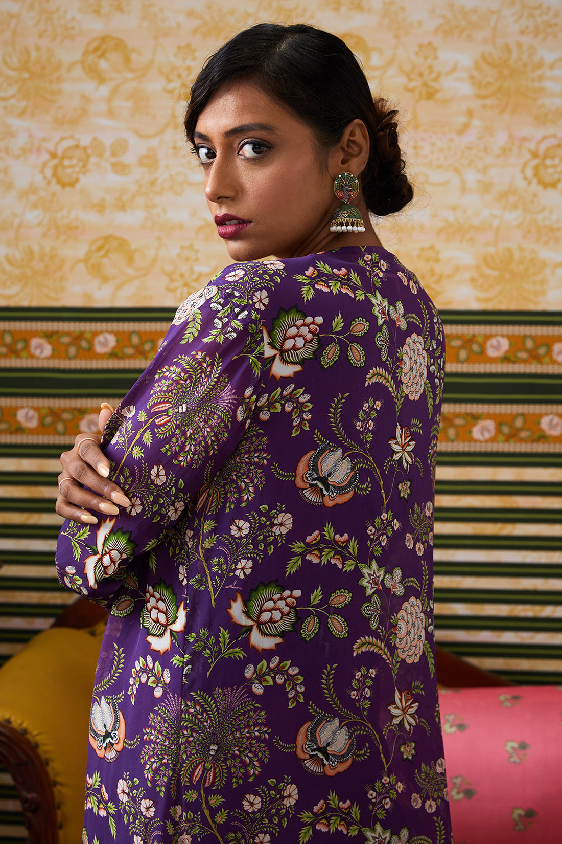 Image of Mehr Printed Drape Dress With Jacket