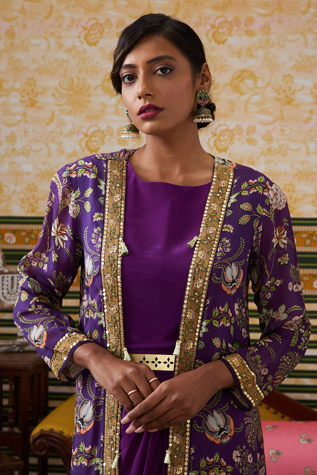 Image of Mehr Printed Drape Dress With Jacket