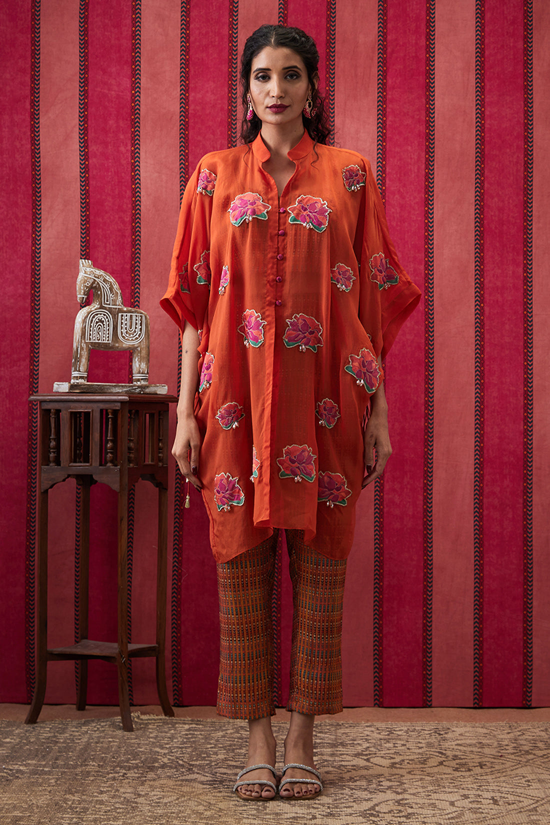 Image of Adah Embellished Co-ord Set With Kimono Shirt