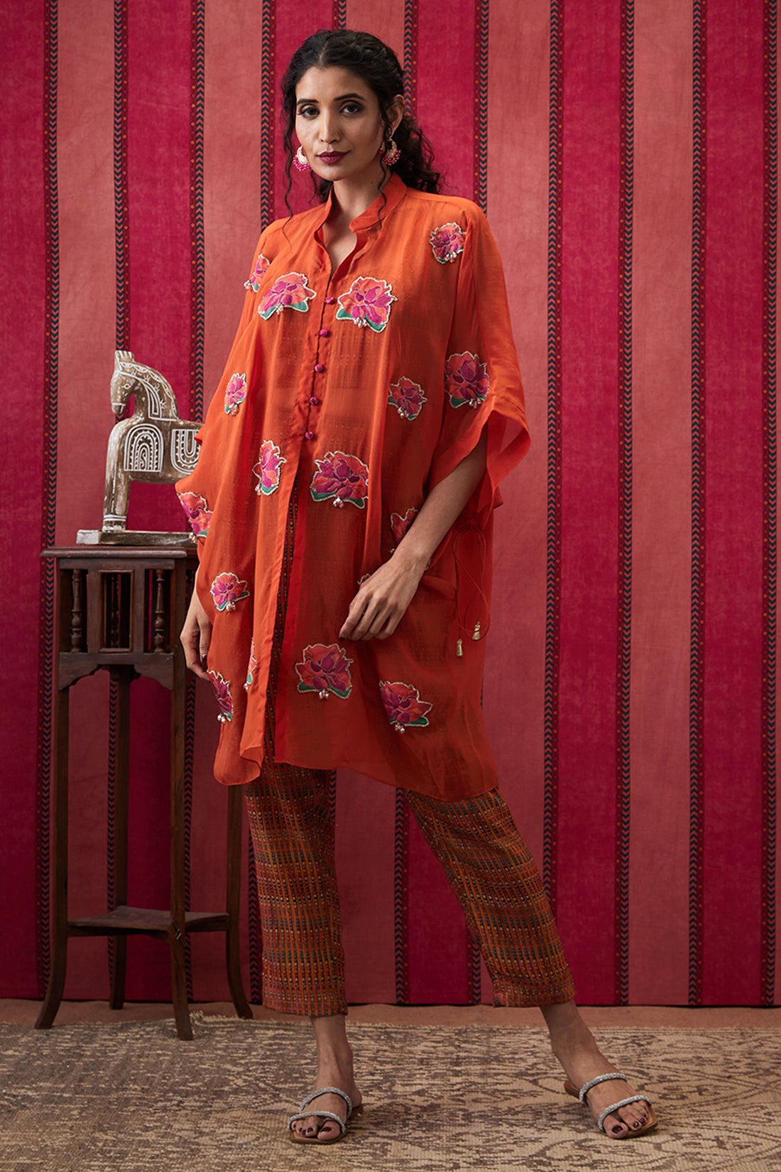 Image of Adah Embellished Co-ord Set With Kimono Shirt