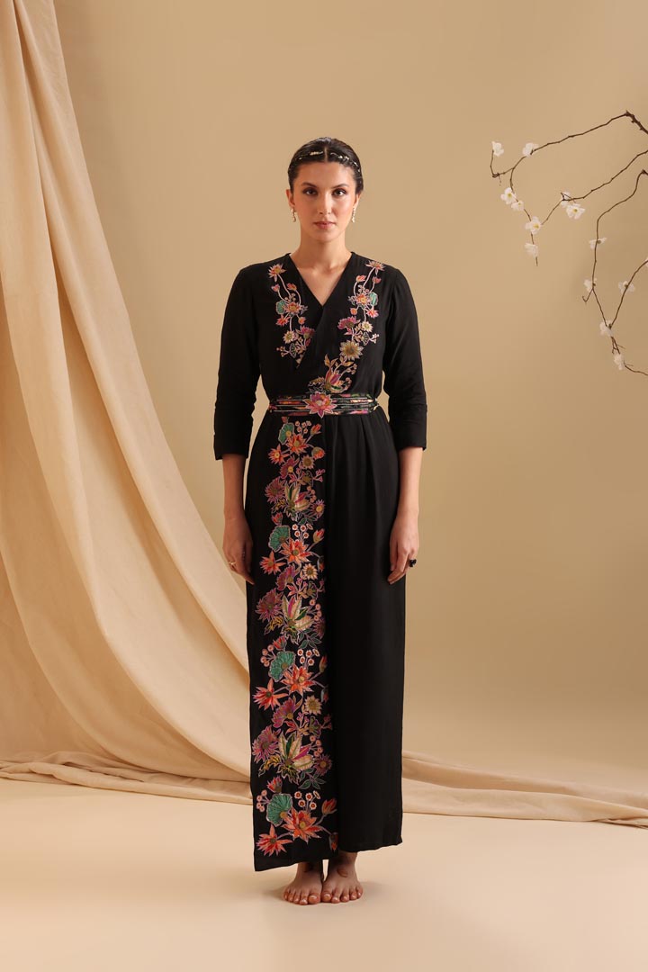 Image of Aarani Applique Overlap Jumpsuit With Belt