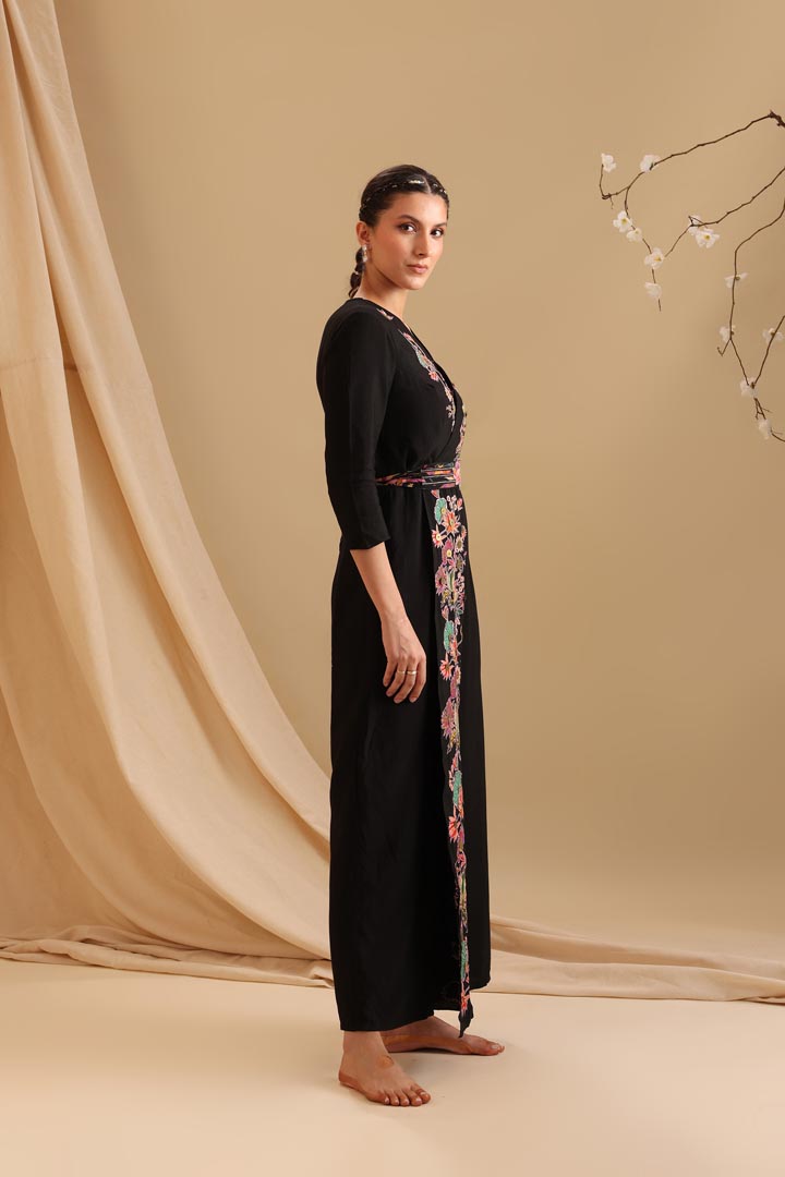 Image of Aarani Applique Overlap Jumpsuit With Belt