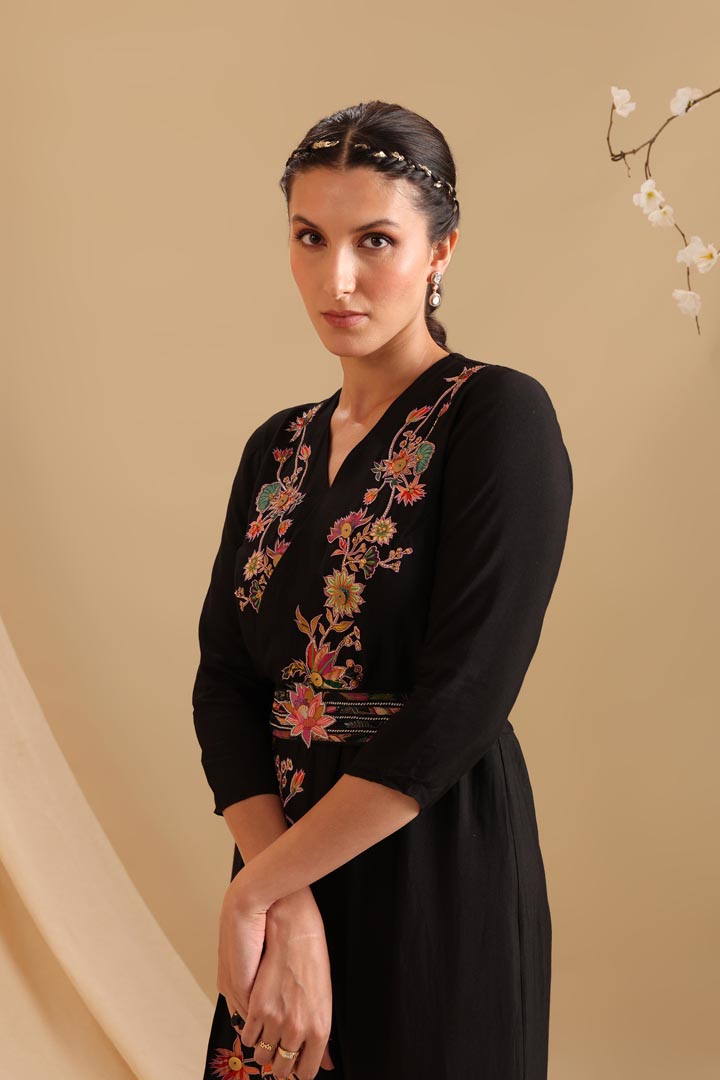 Image of Aarani Applique Overlap Jumpsuit With Belt