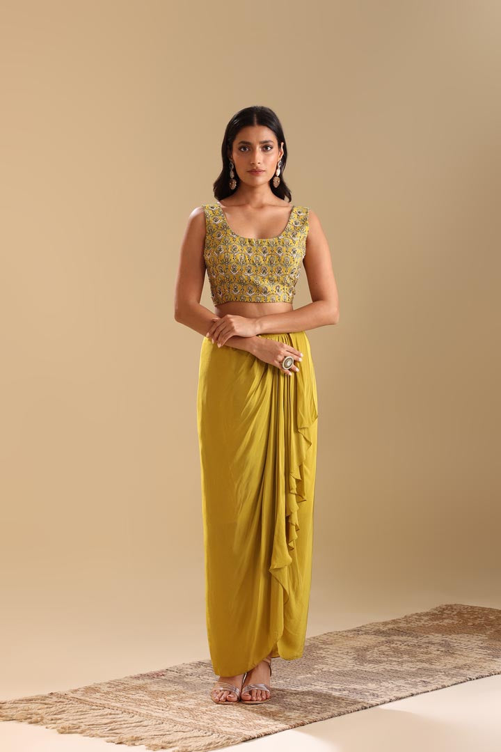 Image of Eraya emblished Drape skirt set with cape