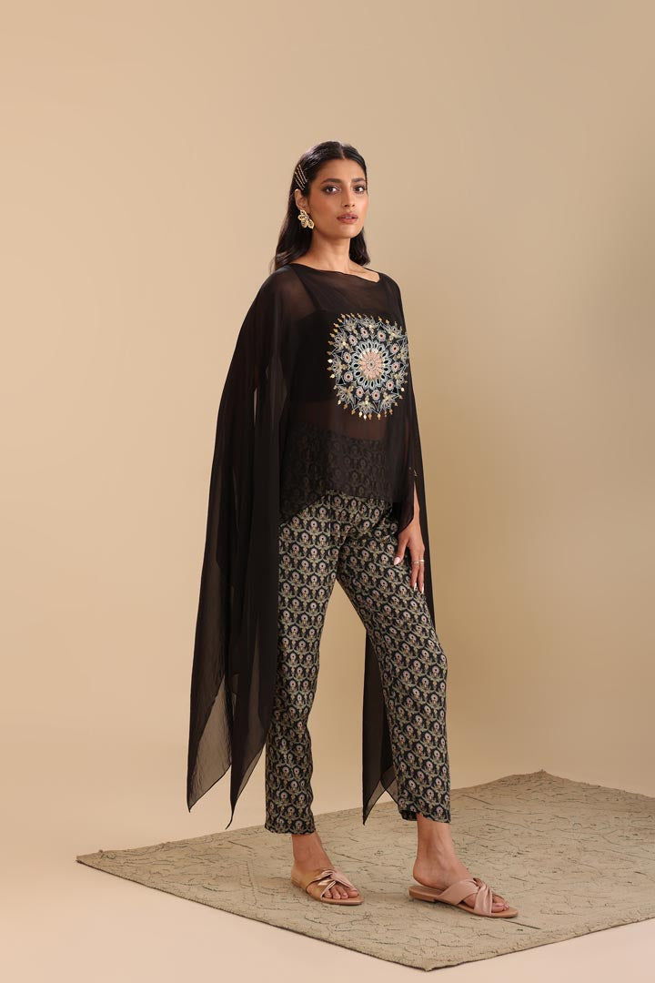 Image of Eraya Printed Jumpsuit with cape