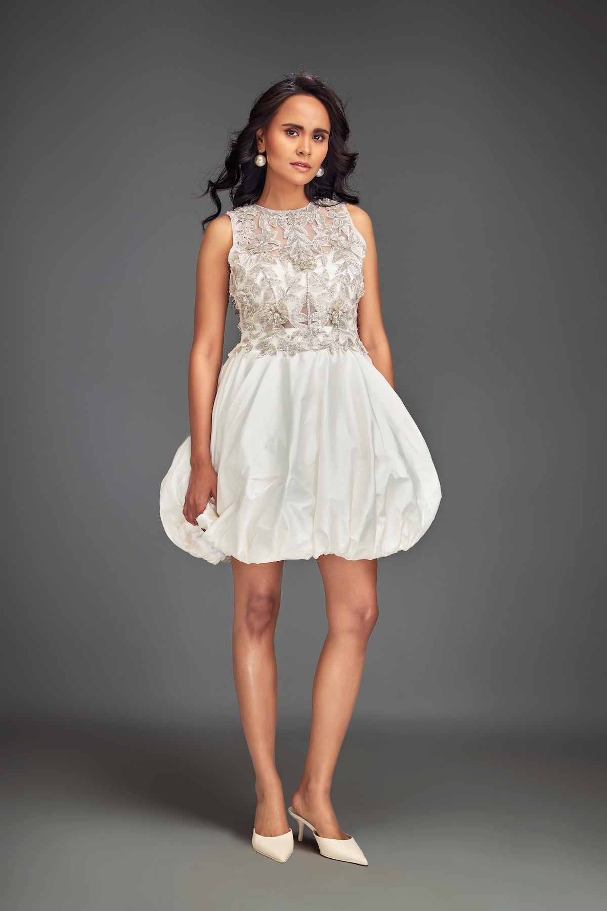Beaded Floral Dress with Voluminous Bottom