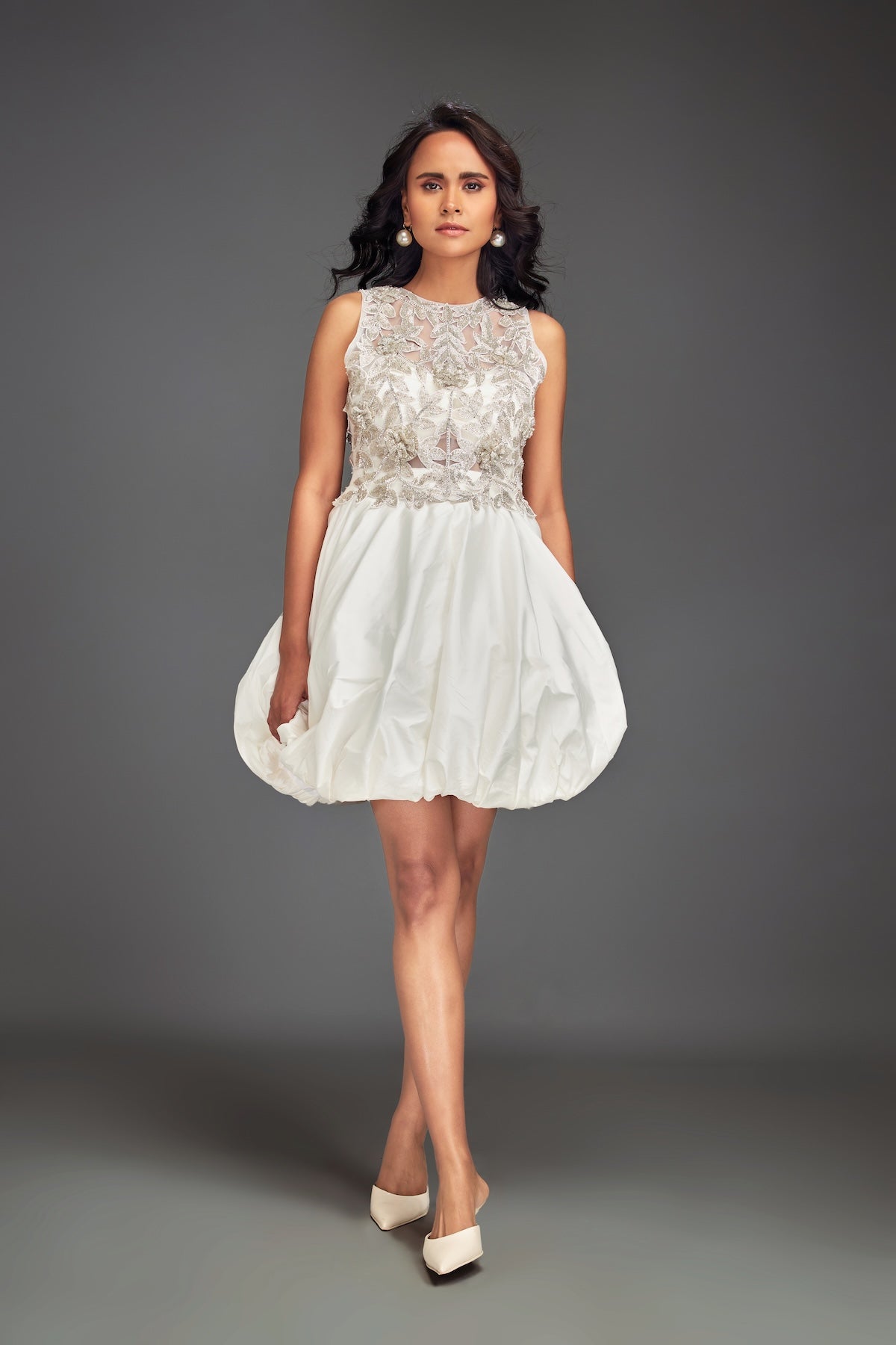 Beaded Floral Dress with Voluminous Bottom