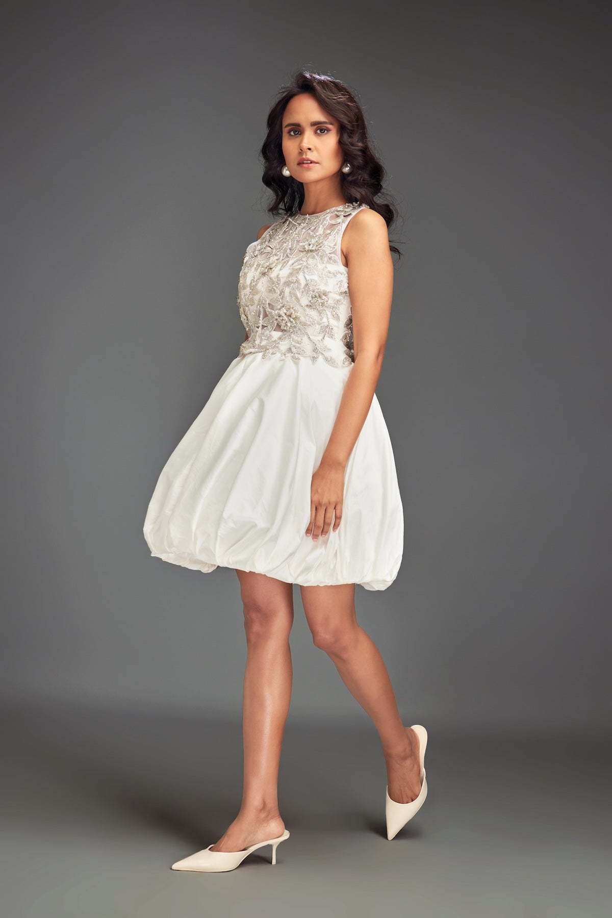 Beaded Floral Dress with Voluminous Bottom